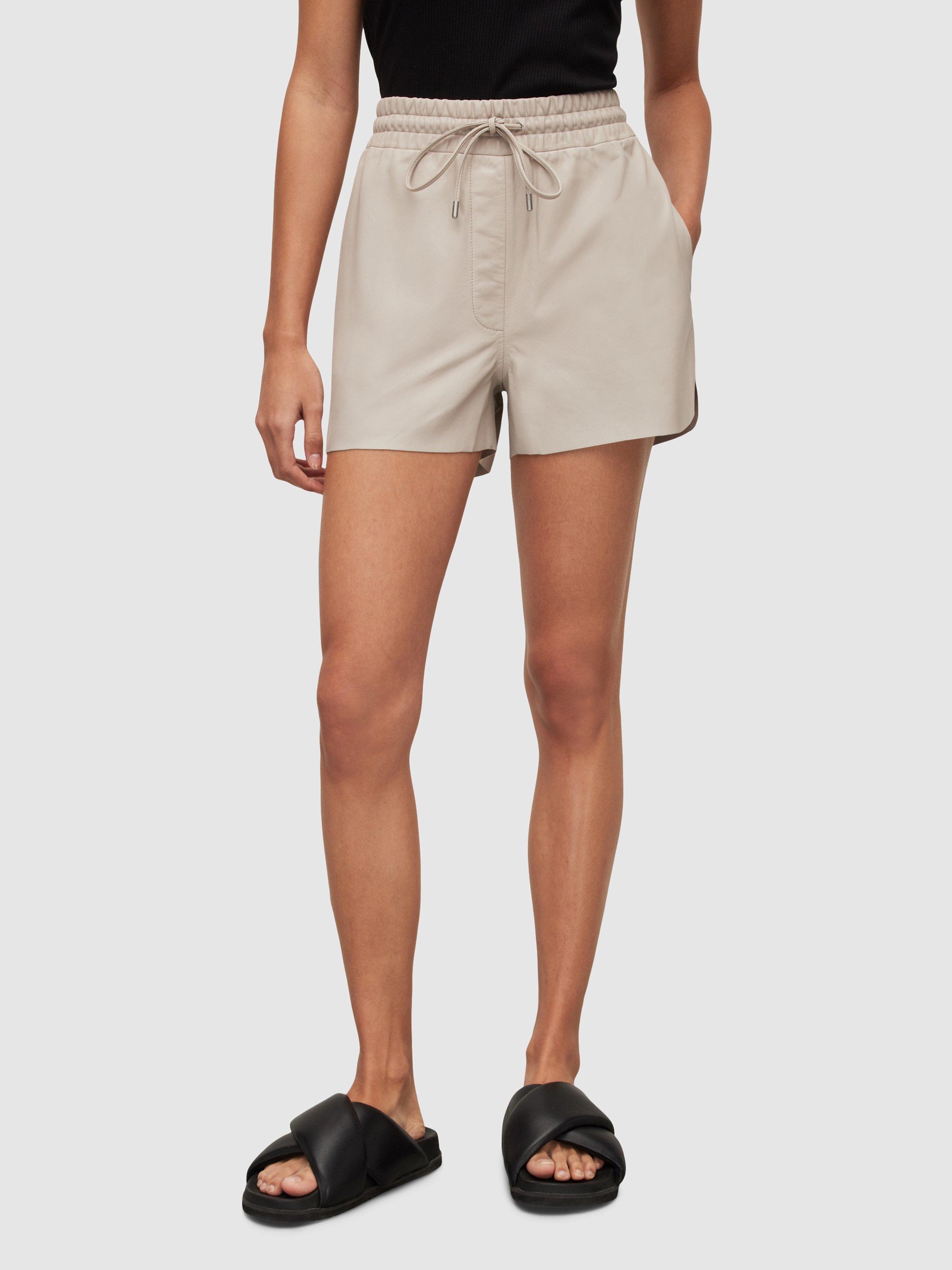 AllSaints Shana Leather Shorts, Natural