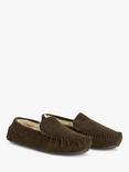 John Lewis Faux Fur Moccasin Suede Slippers, Chocolate