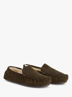 John Lewis Faux Fur Moccasin Suede Slippers, Chocolate - view 2, Brown Chocolate