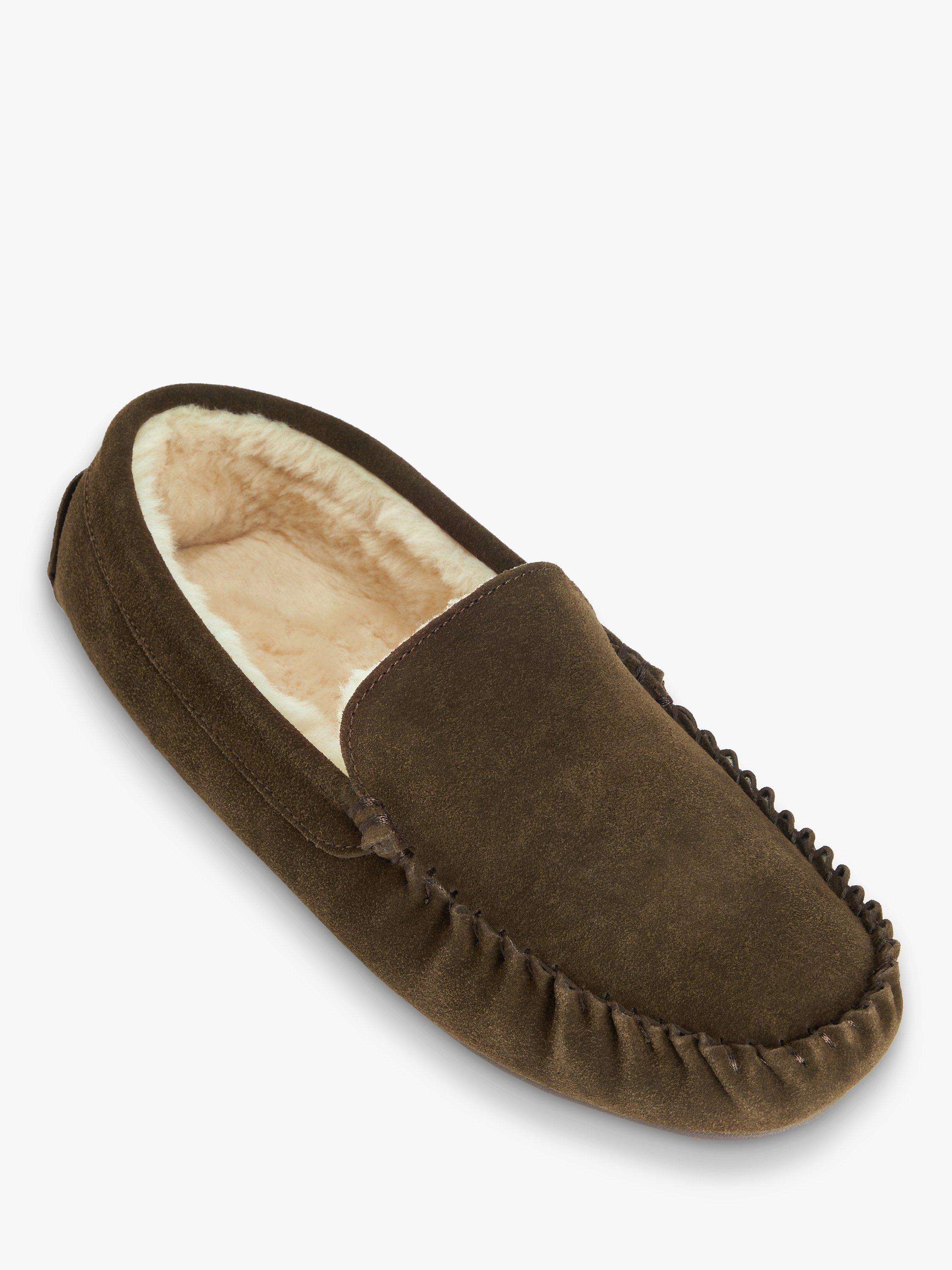 John Lewis Faux Fur Moccasin Suede Slippers Chocolate