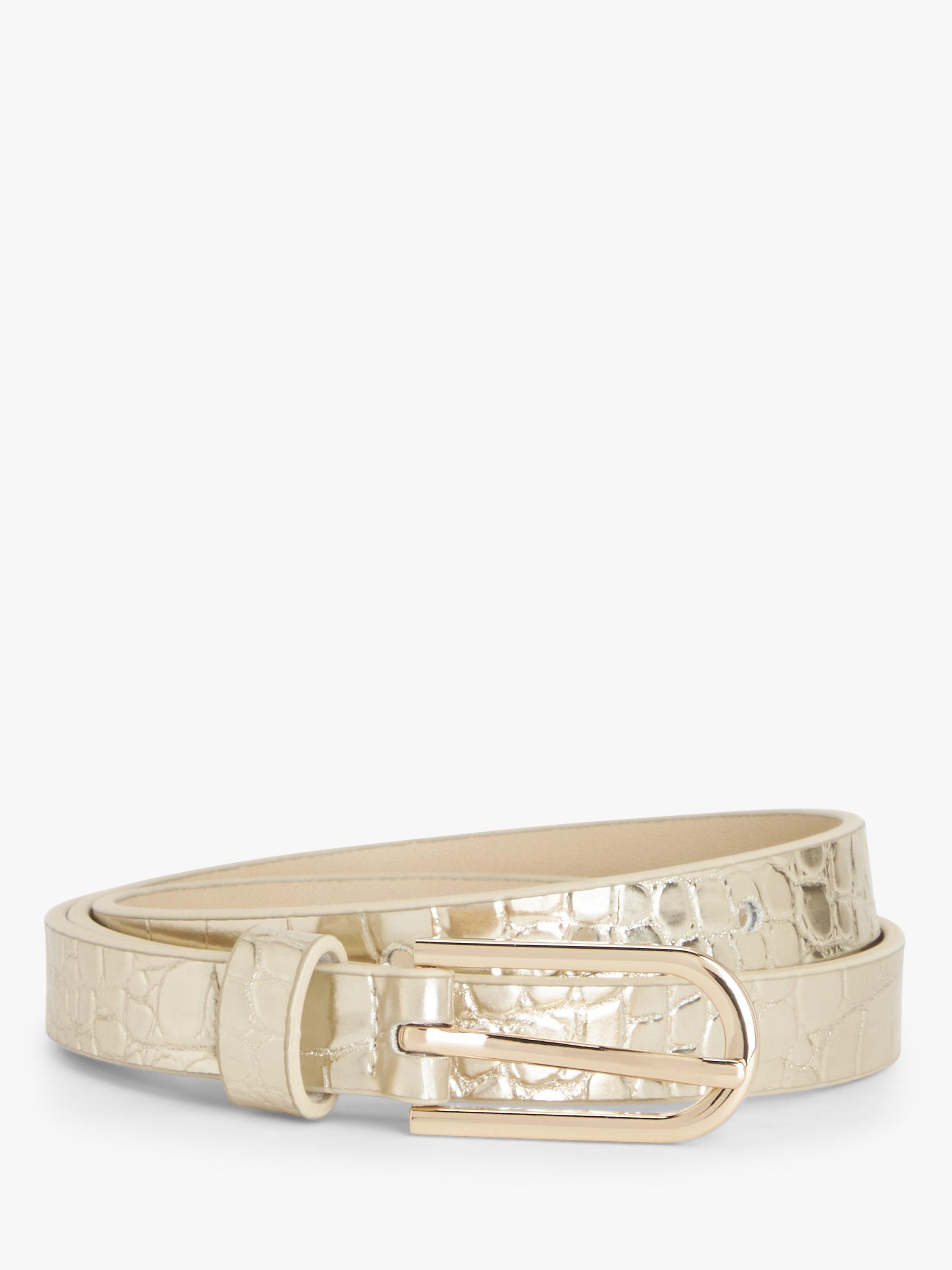 John Lewis Narrow Croc Buckle Belt, Gold Croc