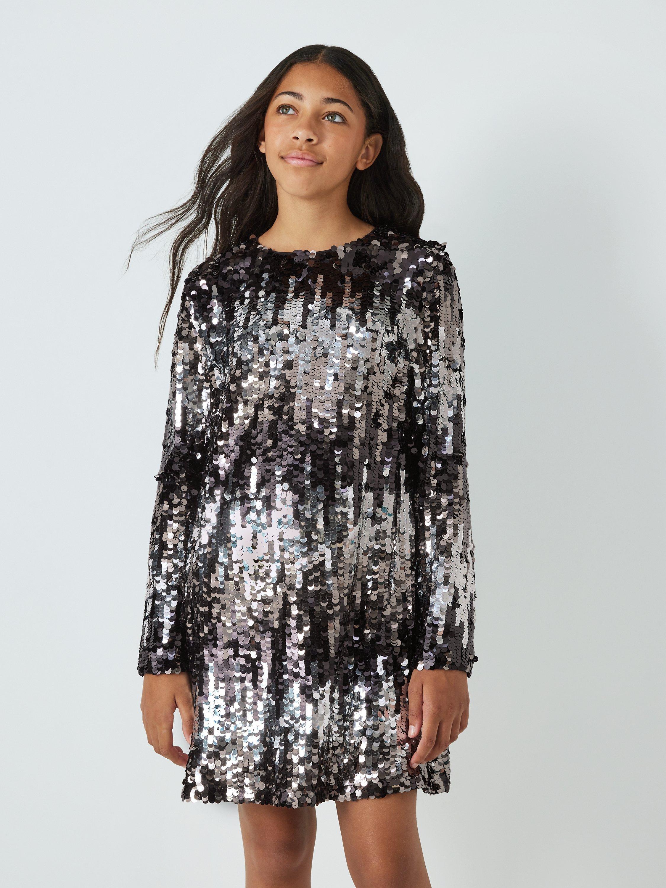 John Lewis Kids' Sequin Ombre Dress, Silver/Gunmetal