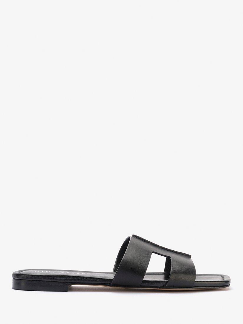 Mint Velvet Meave Leather Sliders, Black Black