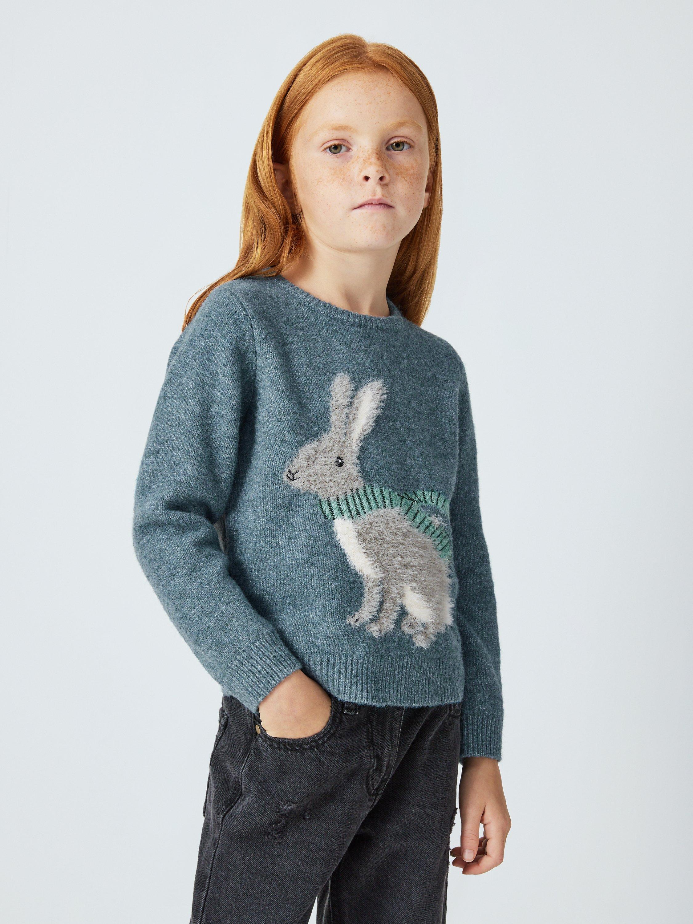 John Lewis Kids' Scarf Bunny Knit Jumper, Teal