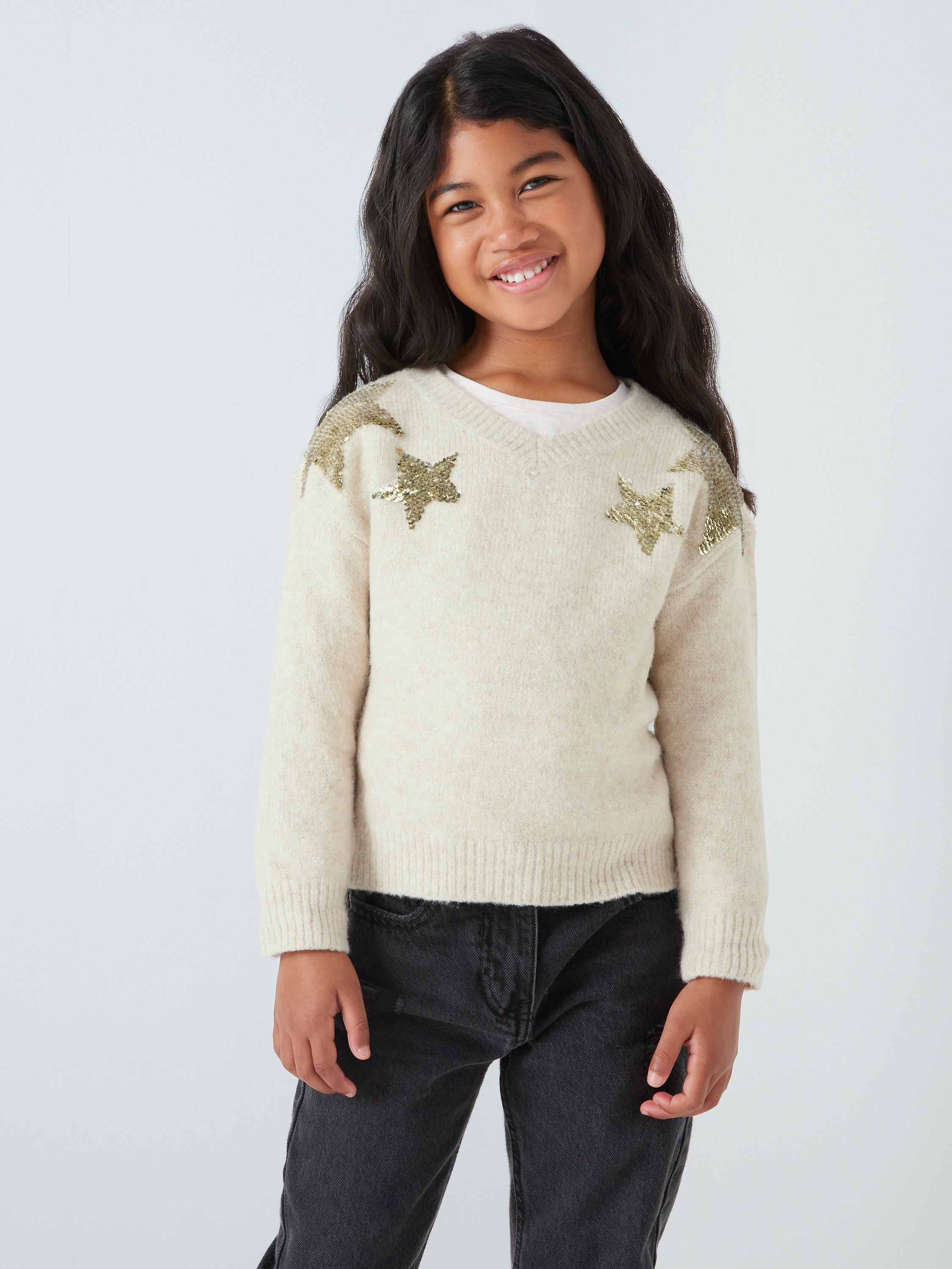 John Lewis Kids' Sequin Star Jumper, Neutral