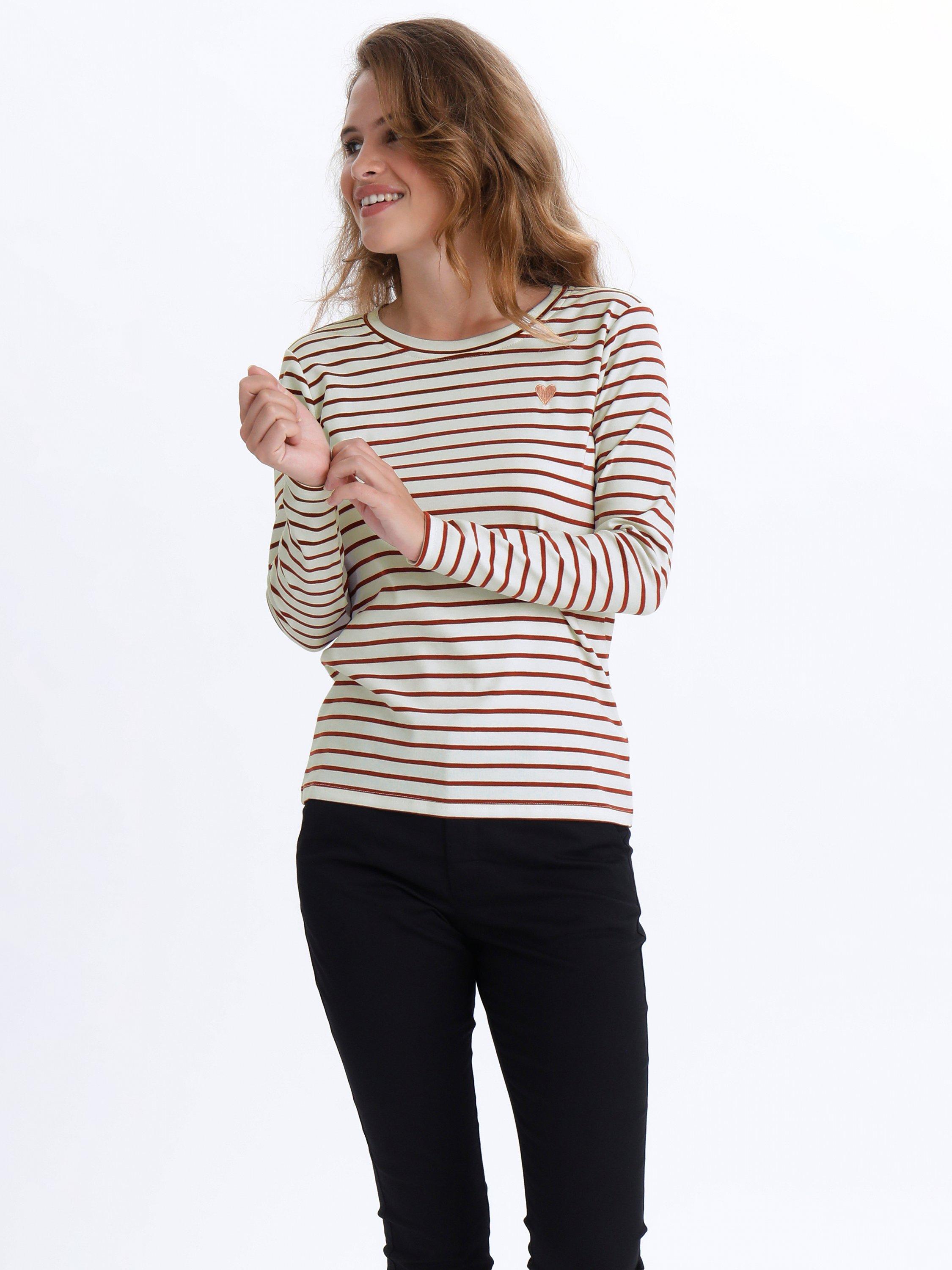 KAFFE Liddy Stripe T-Shirt, Chalk/Red, XXL