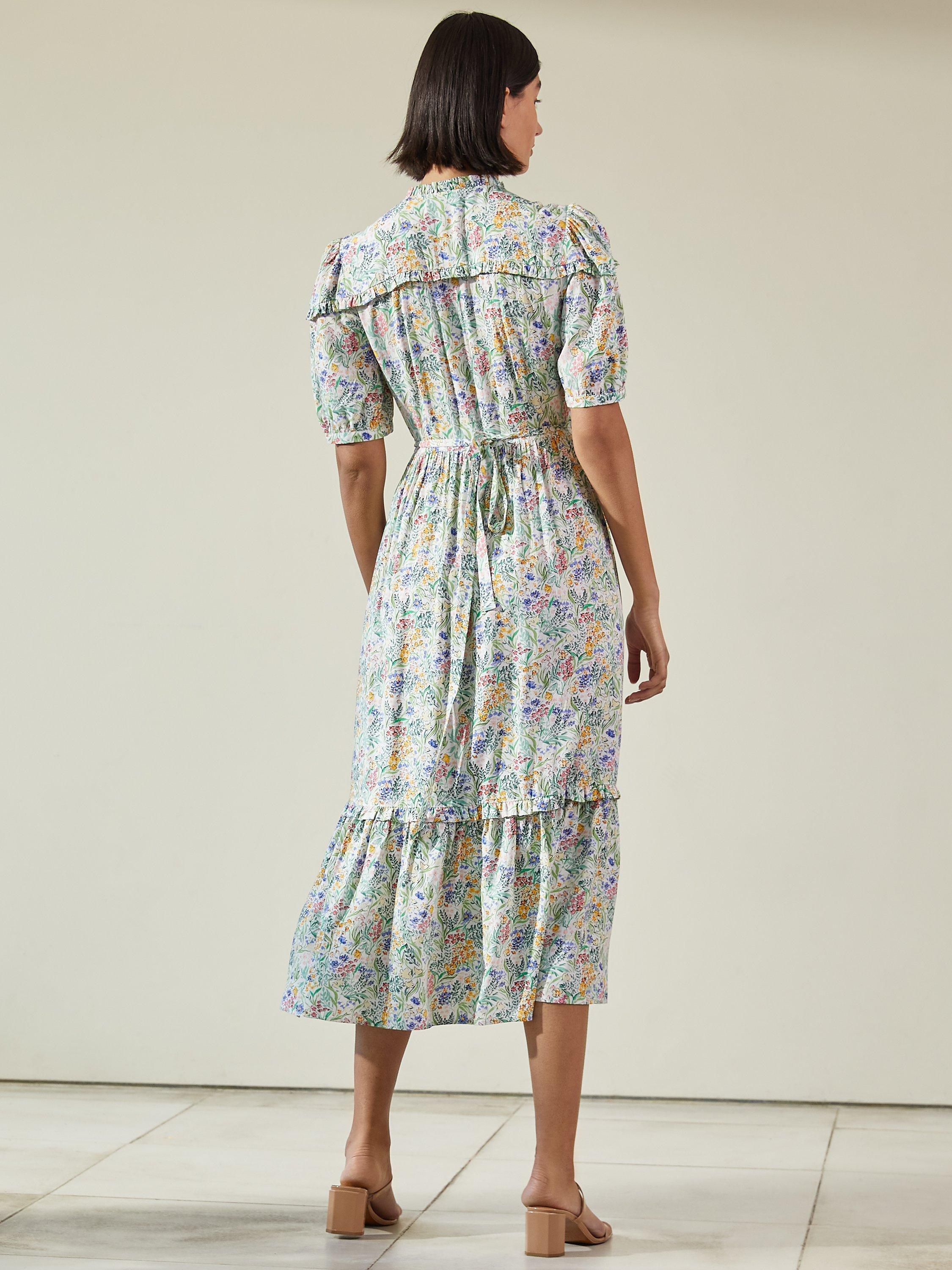 Product image 2 of 5, which shows Albaray Painted Meadow Wrap Midi Dress, Multi, 12