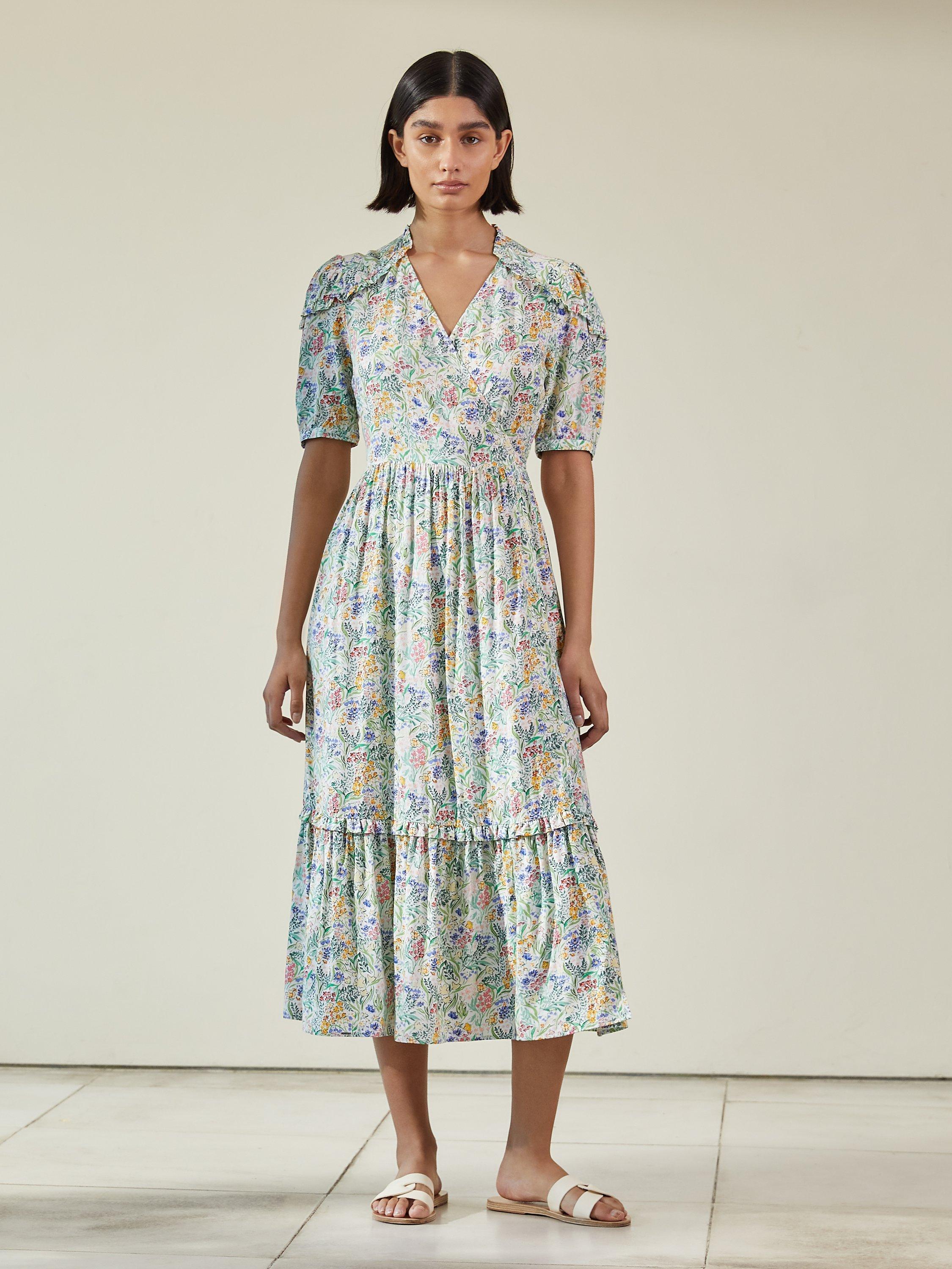 Product image 4 of 5, which shows Albaray Painted Meadow Wrap Midi Dress, Multi, 12