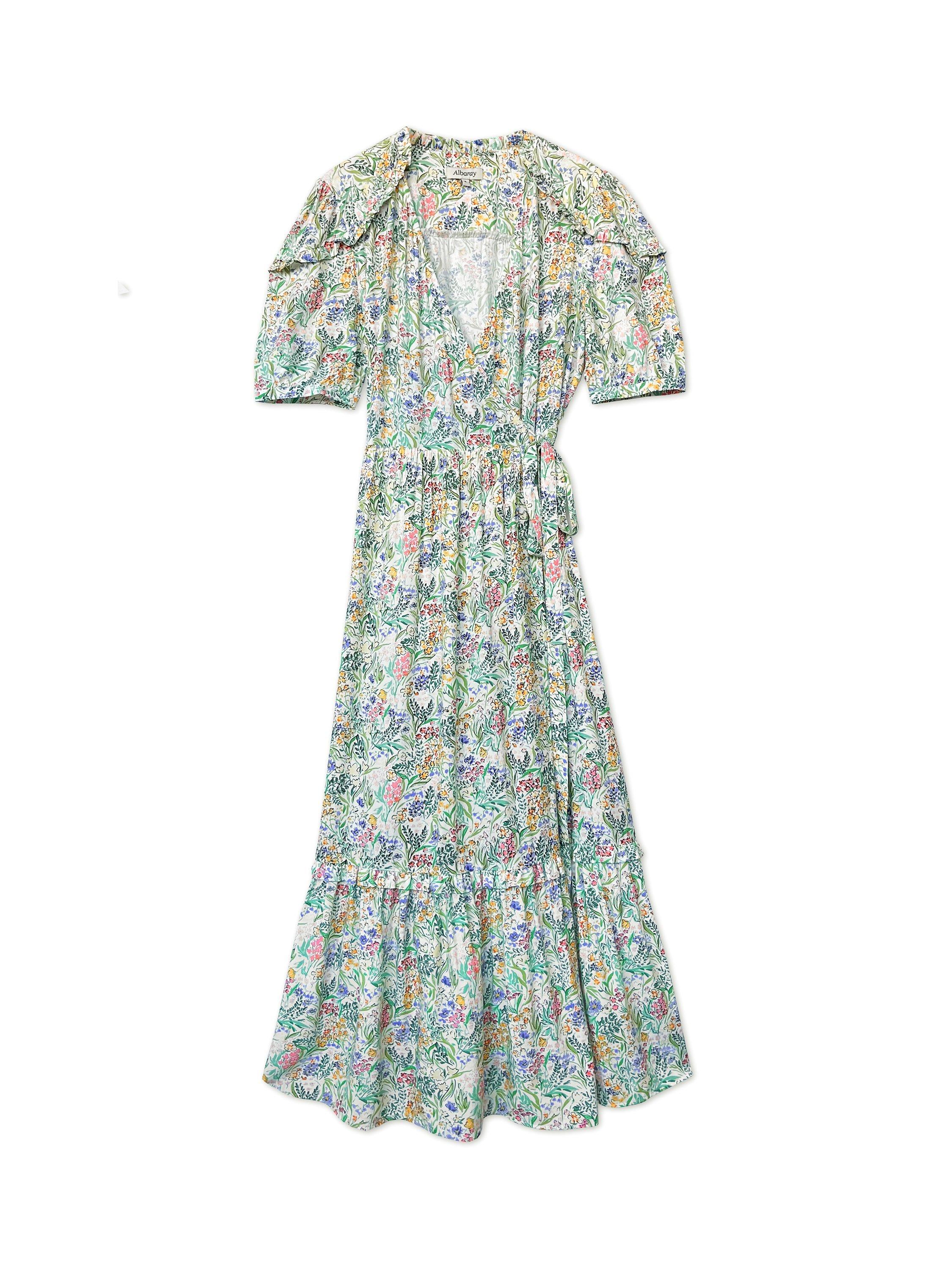 Product image 5 of 5, which shows Albaray Painted Meadow Wrap Midi Dress, Multi, 12