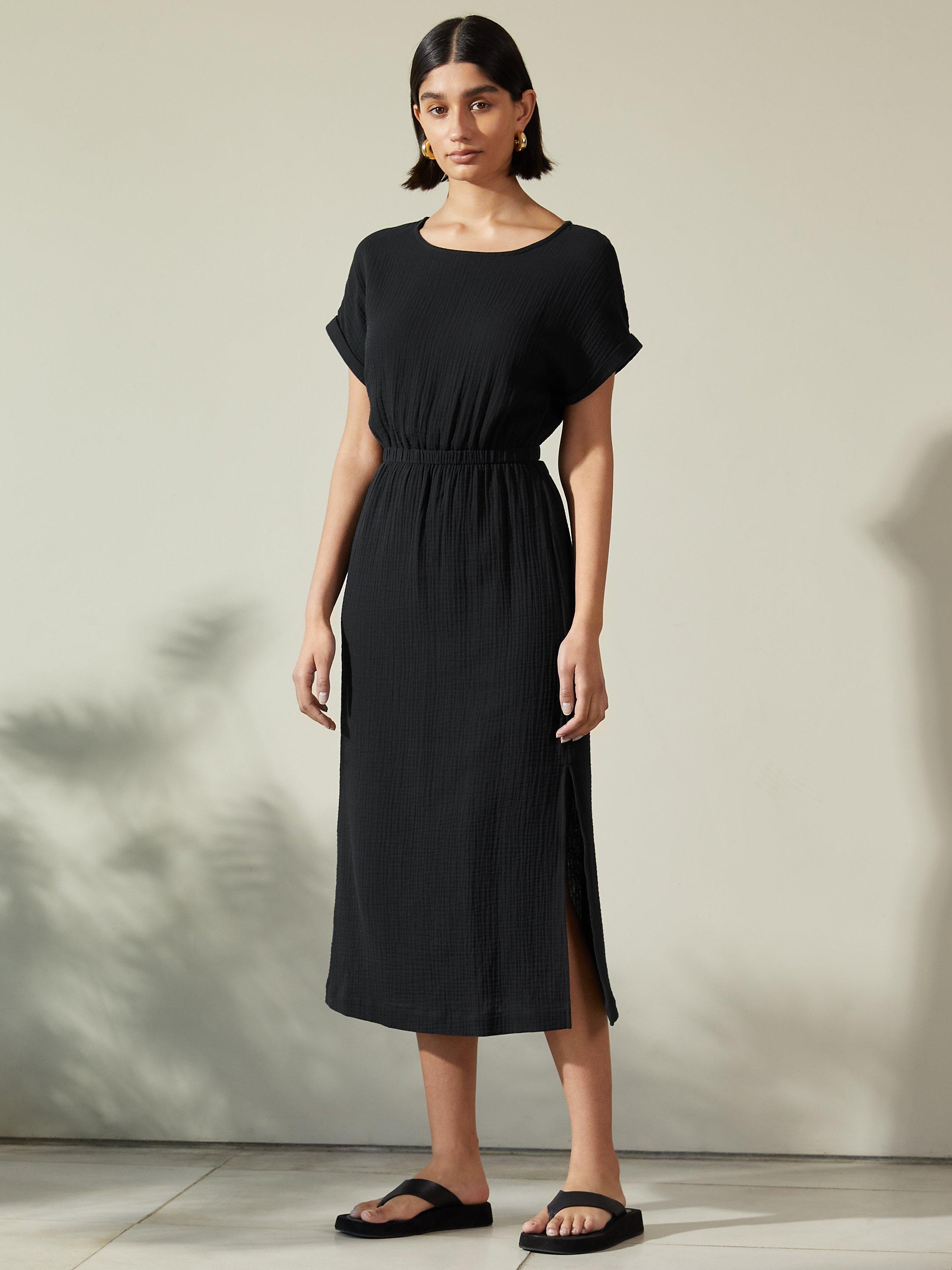 Albaray Plain Cheesecloth Open Back Dress, Black