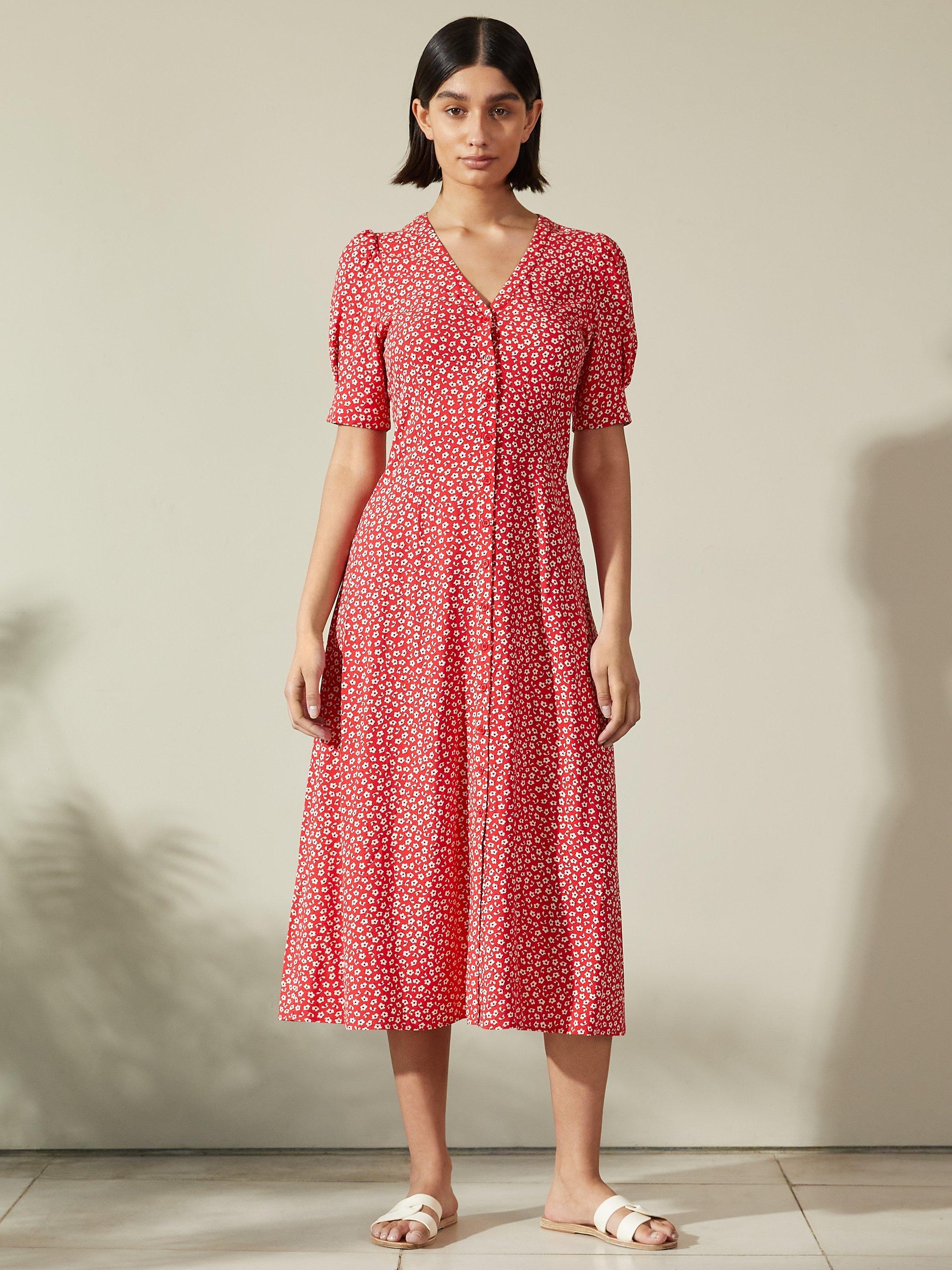 Albaray Floating Floral Tea Dress, Red