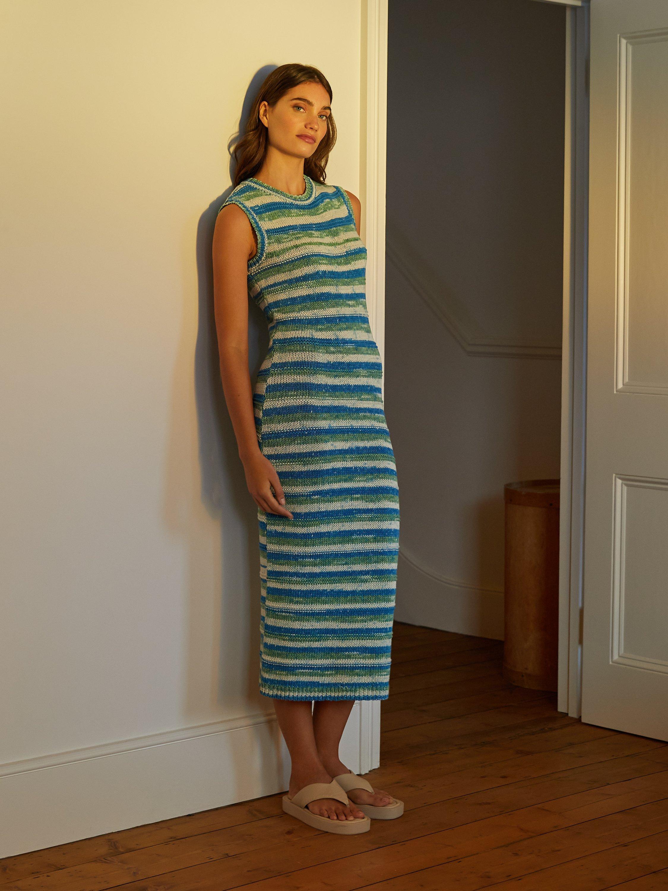 Albaray Crochet Stripe Tank Midi Dress, Blue