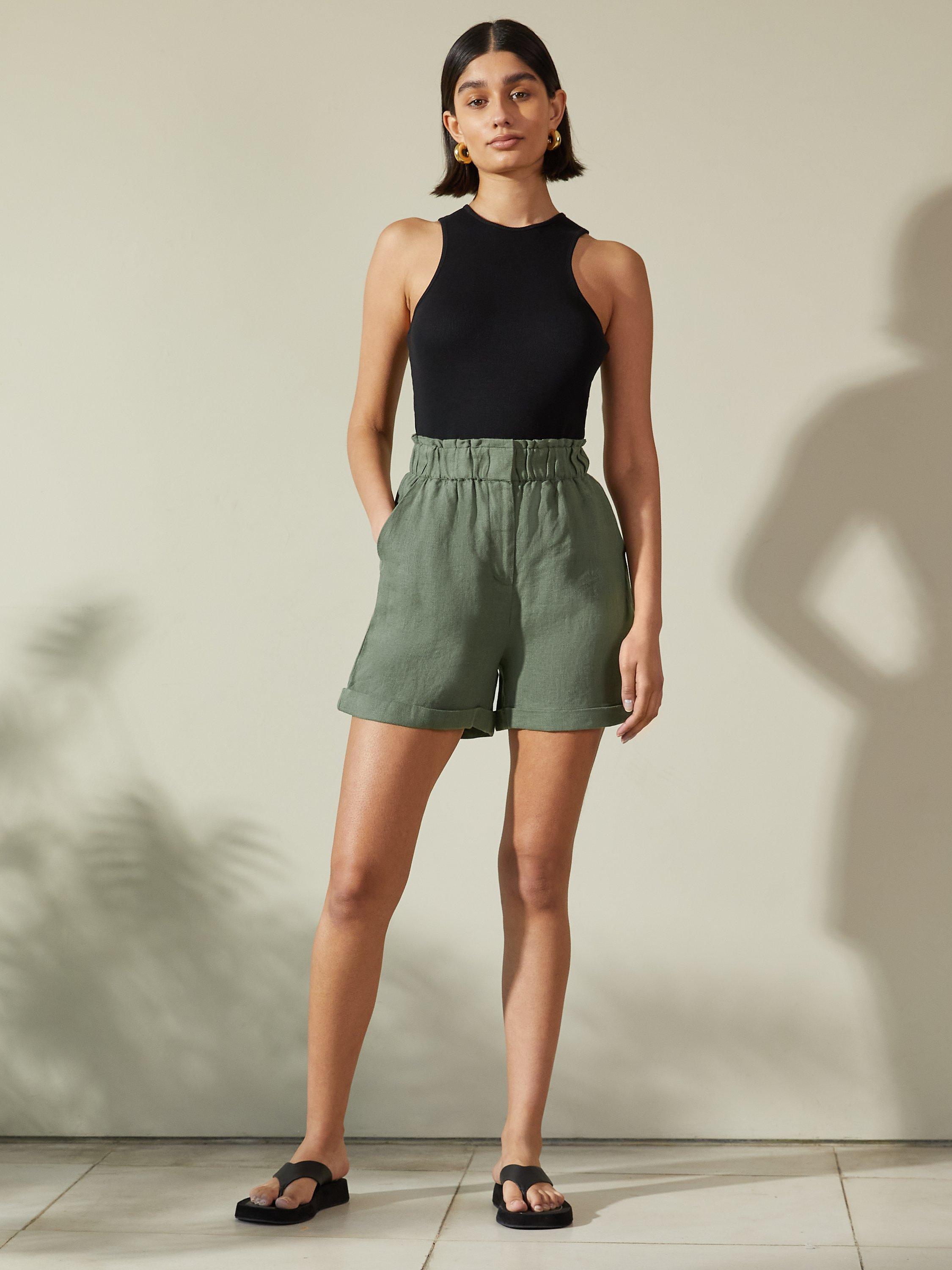 Albaray Ruffle Linen Shorts, Khaki