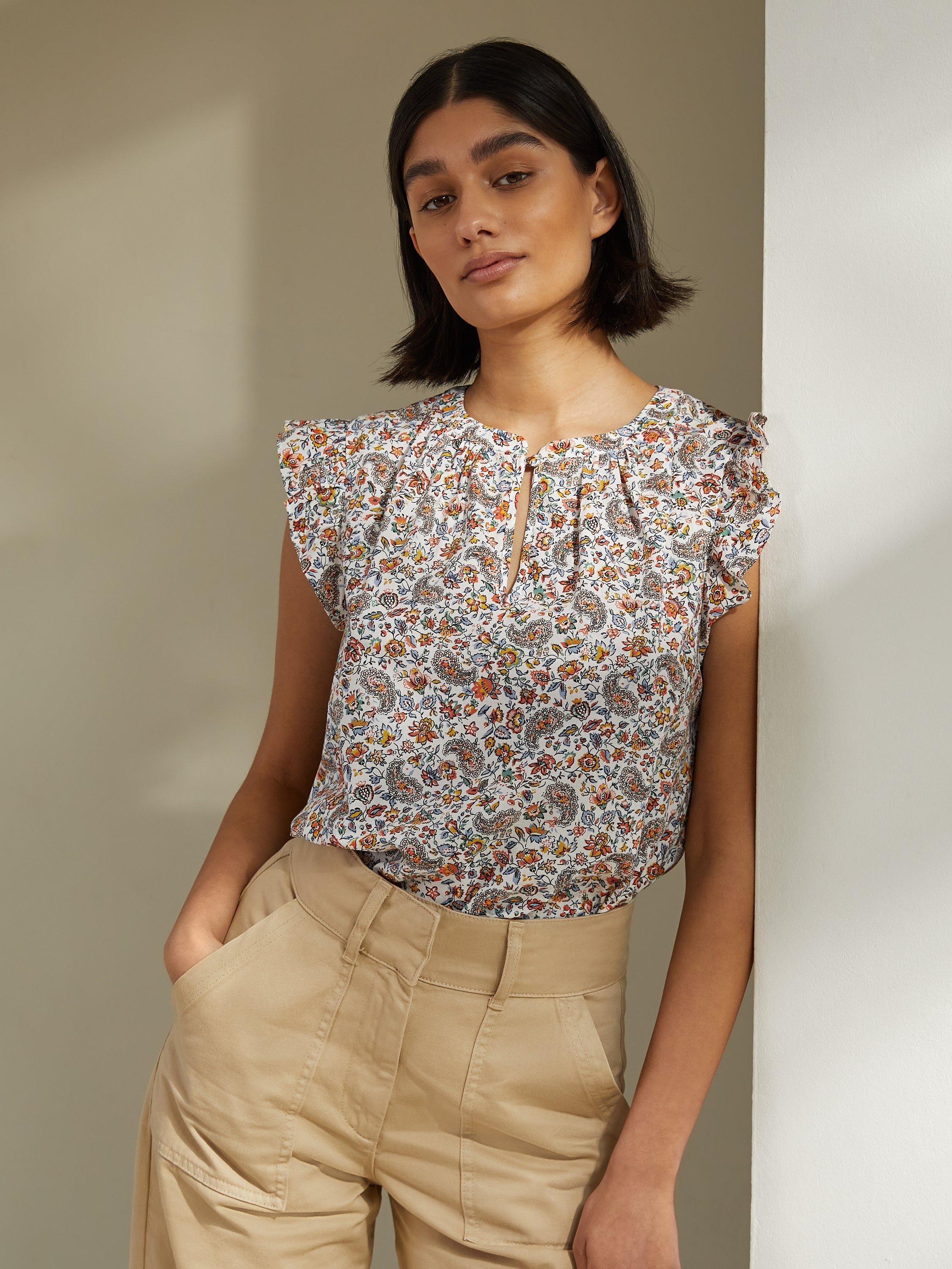 Albaray Pretty Paisley Ruffle Sleeve Top, Multi