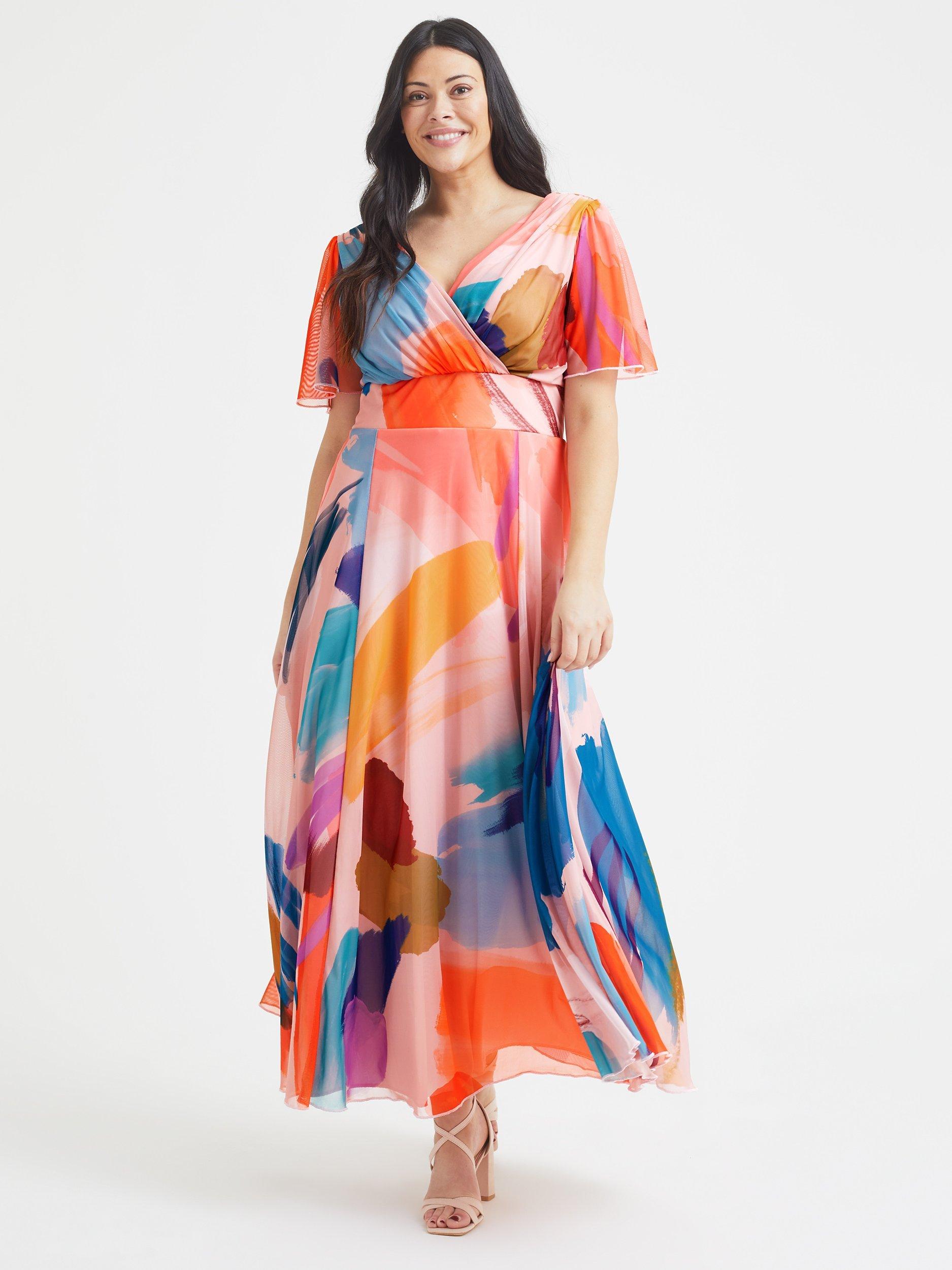 Scarlett & Jo Isabelle Float Sleeve Maxi Dress, Peach/Multi, 18