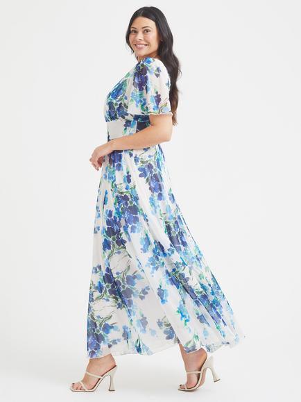 Scarlett & Jo Curve Isabelle Maxi Dress, Ivory/Blue - view 2, Ivory/Blue
