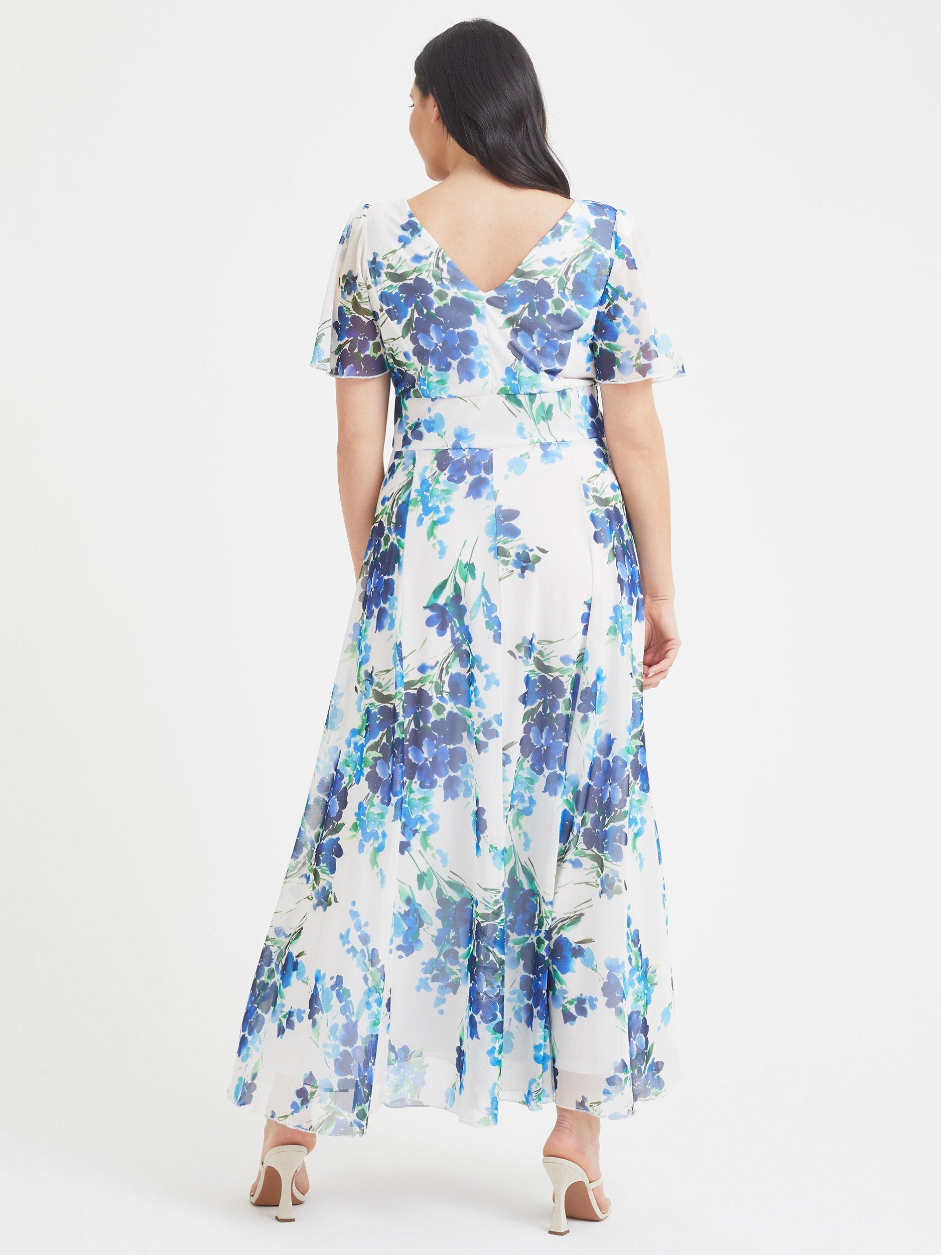 Scarlett & Jo Curve Isabelle Maxi Dress, Ivory/Blue, 12