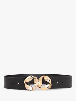 John Lewis Clasp Front Leather Belt, Black Leather