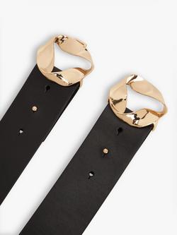 John Lewis Clasp Front Leather Belt - view 2, Black Leather