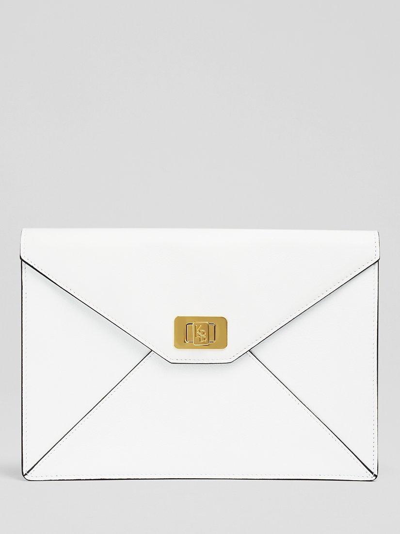 L.K.Bennett Skye Leather Envelope Clutch Bag, Snow White, One Size