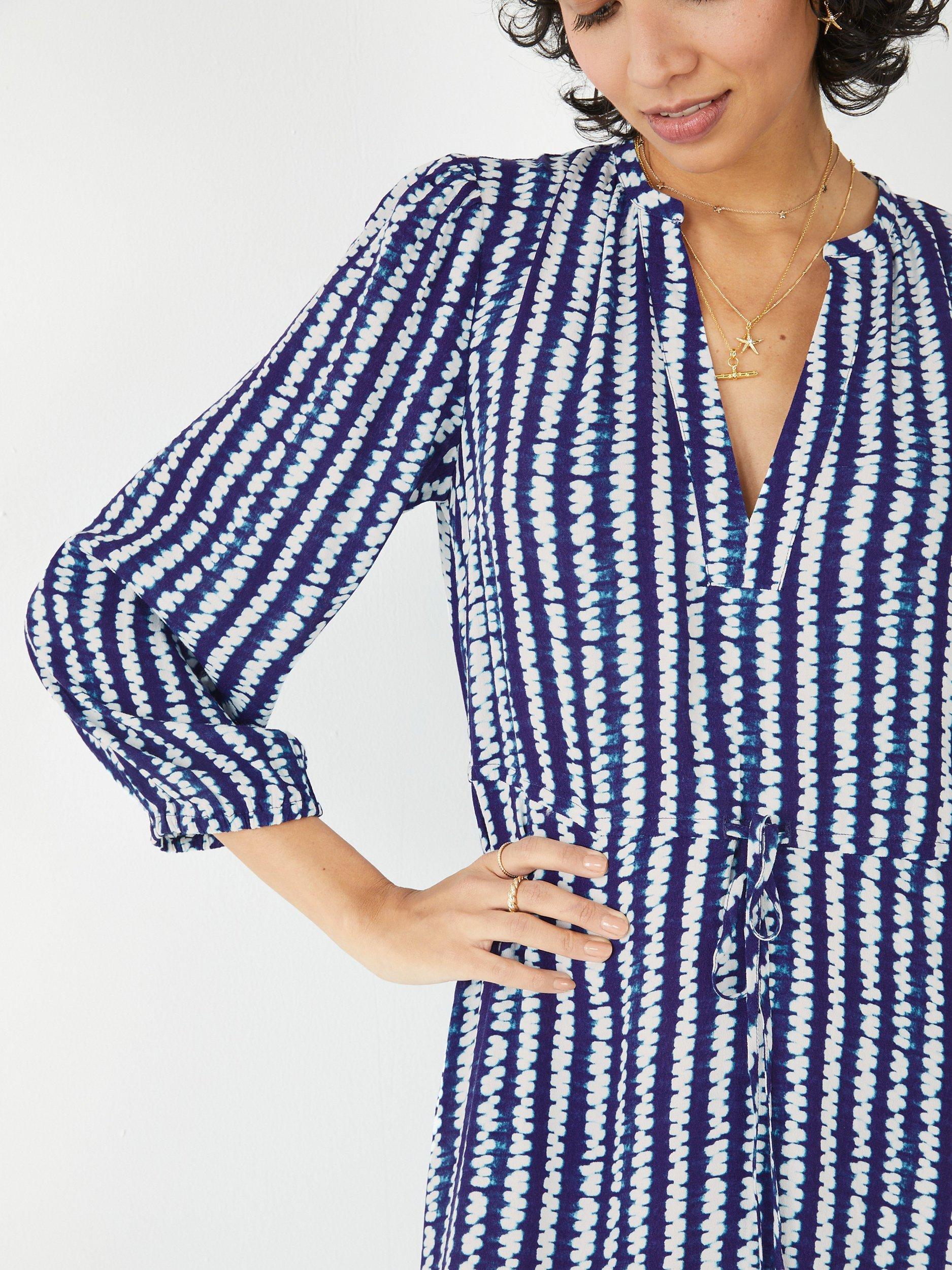 Product image 3 of 5, which shows HUSH Kiera Shibori Stripe Midi Dress, Navy, 6
