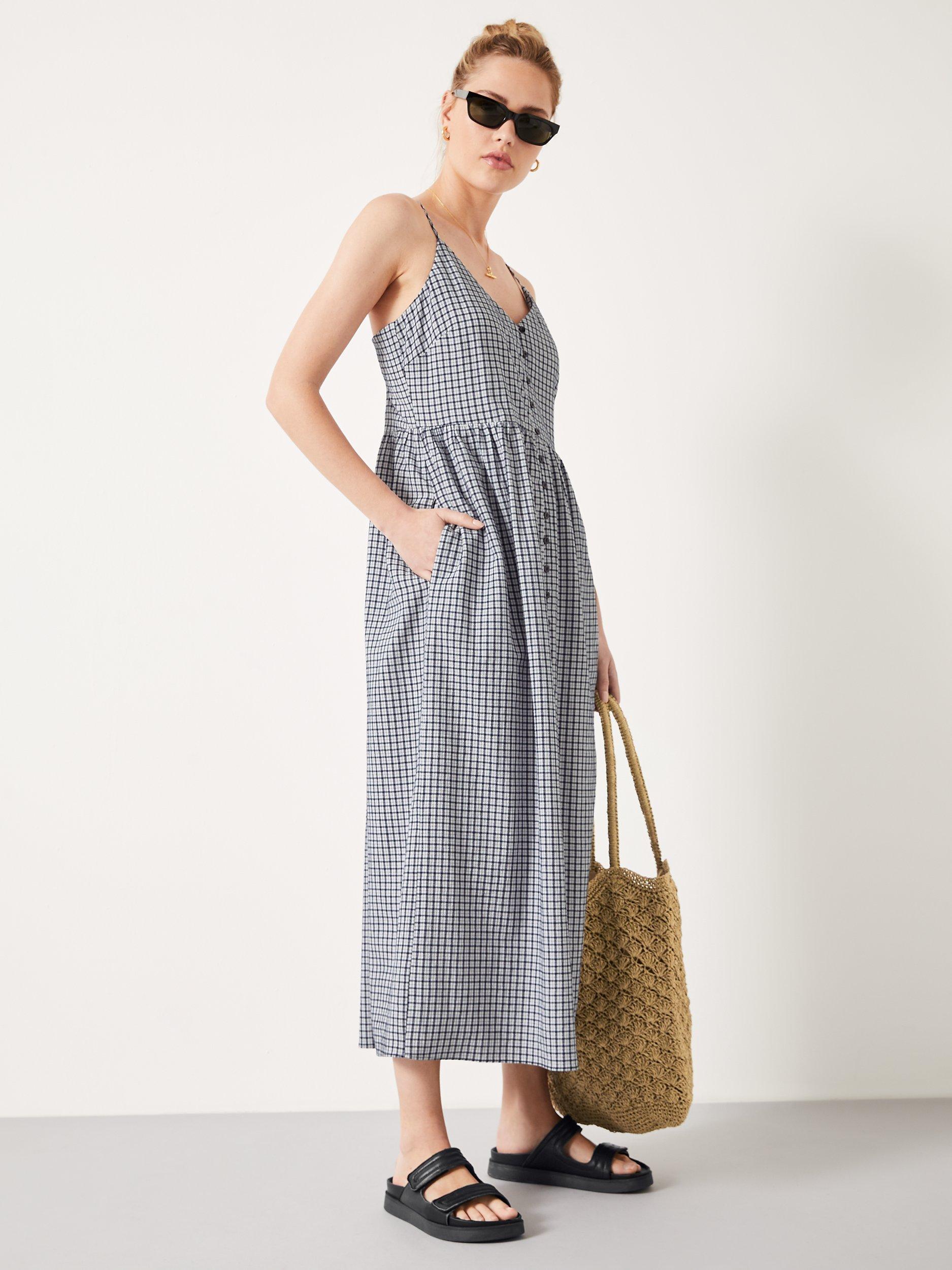 HUSH Callie Check Midi Dress, Navy/White