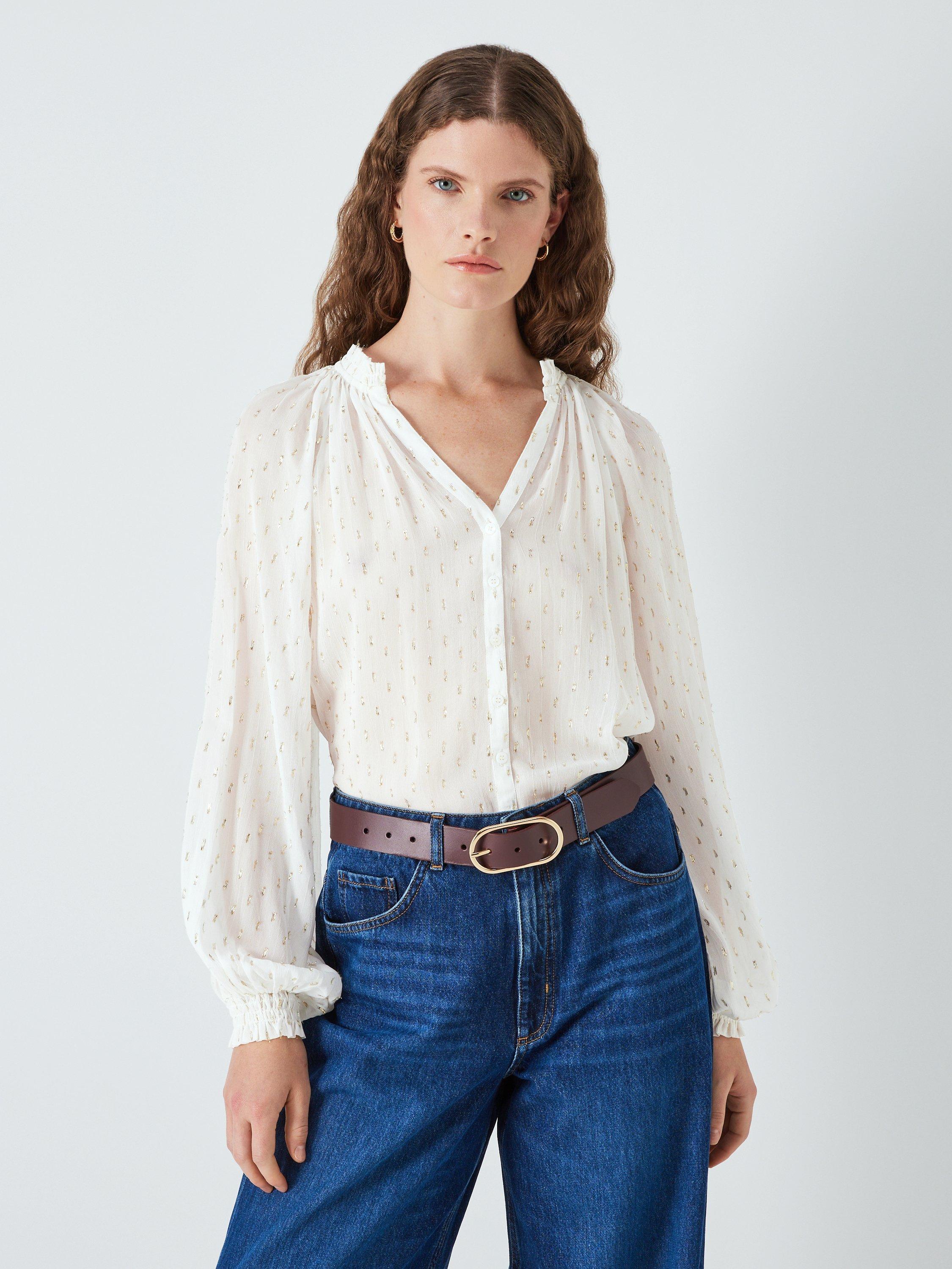 AND/OR Harmony Metallic Spot Blouse, Ivory