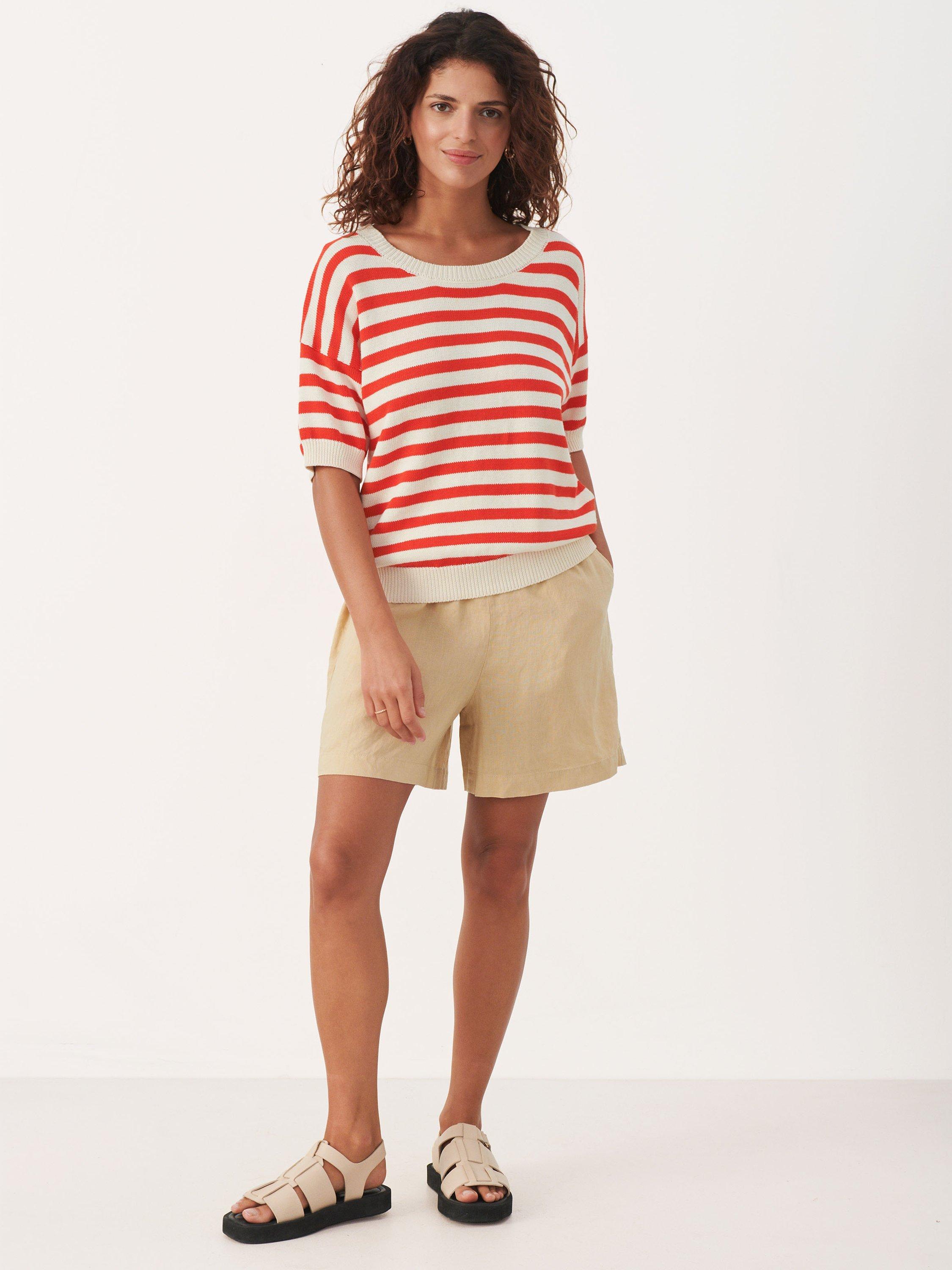 Part Two Priska Stripe Linen Blend Short Sleeve Jumper, Grenadine, XL