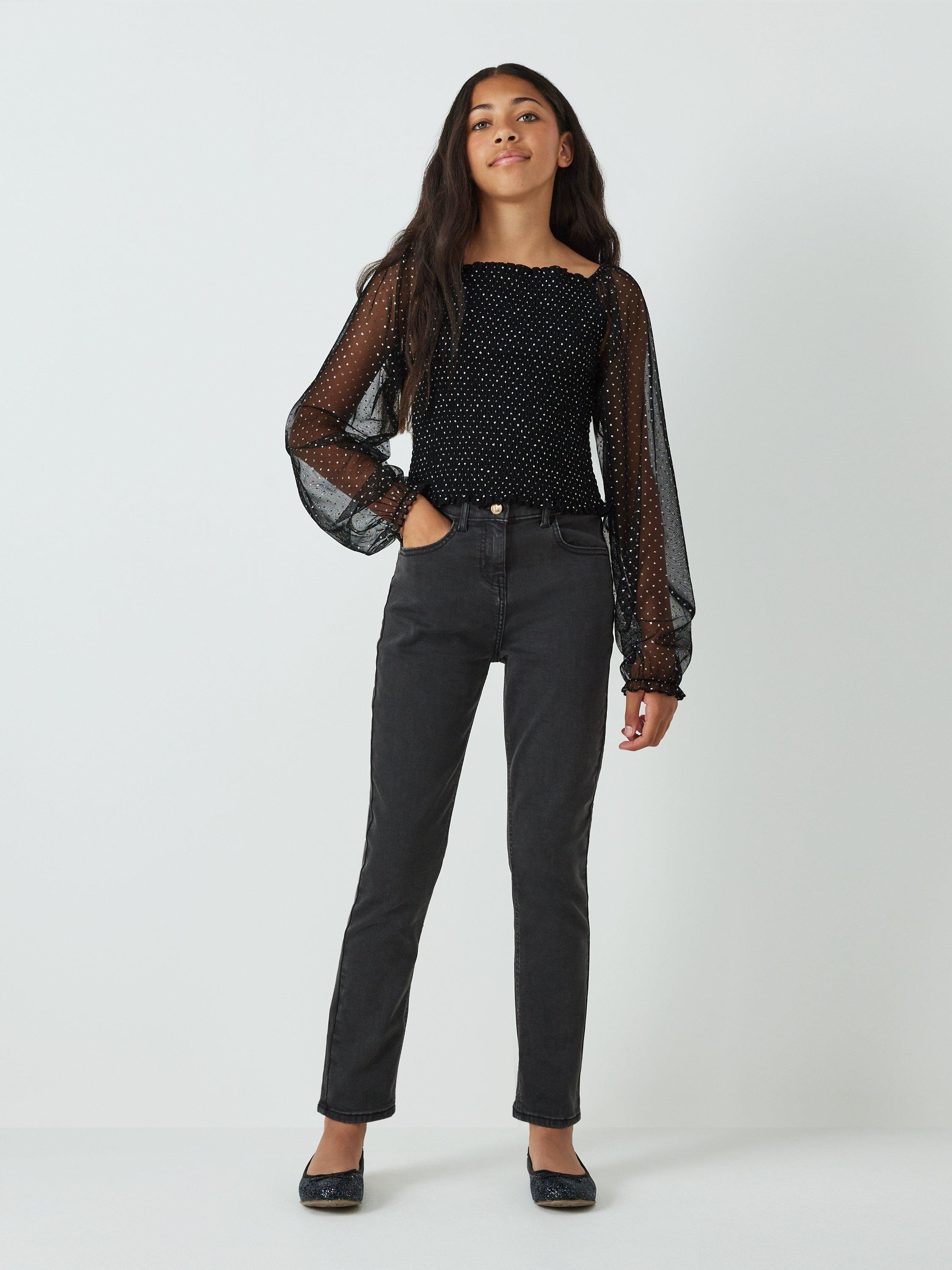 John Lewis Kids' Glitter Star Mesh Long Sleeve T-Shirt, Black