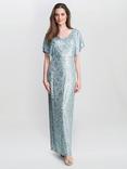 Gina Bacconi Courtney Sequin Maxi Dress, Sky Blue