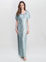 Gina Bacconi Krista V-Neck Twist Sequin Dress, Taupe