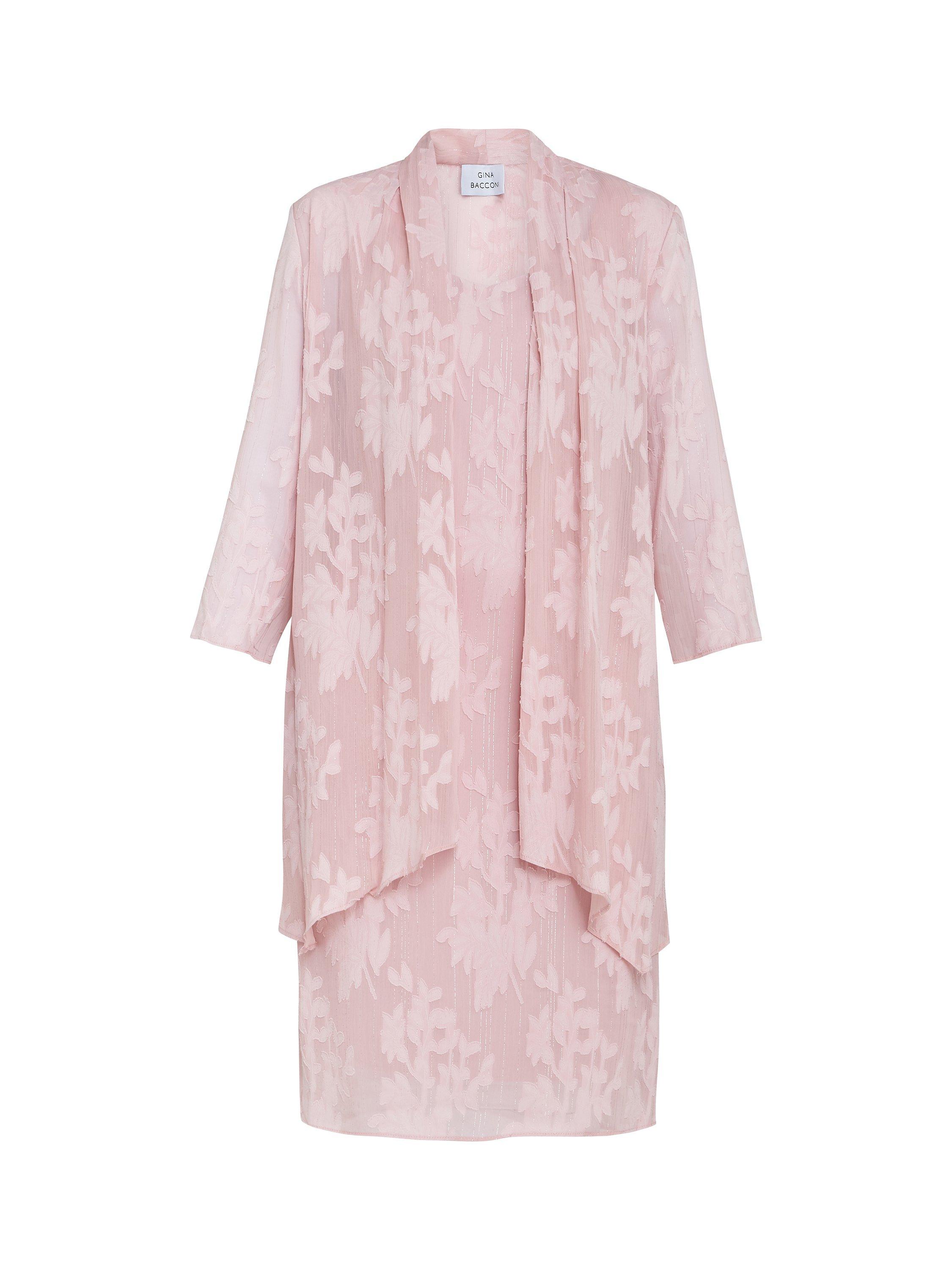 Product image 4 of 7, which shows Gina Bacconi Gemma Dress Jacquard Waterfall Jacket and Shift Dress, Rose Pink, 10