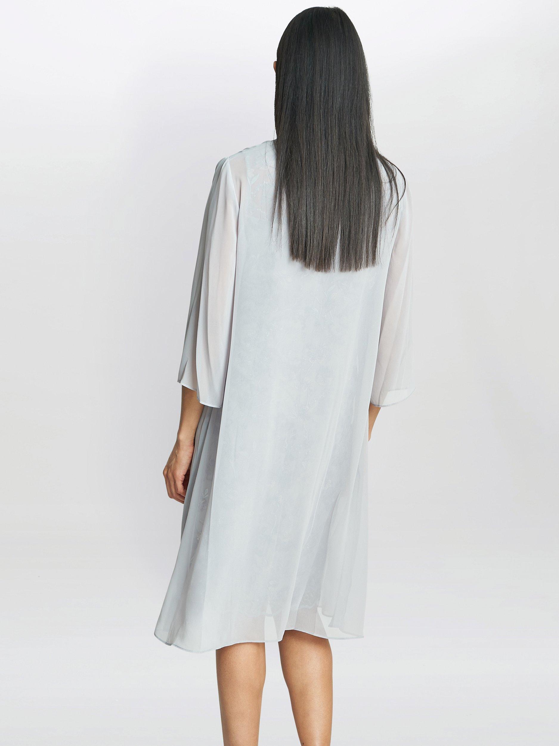 Product image 2 of 7, which shows Gina Bacconi Tracy Chiffon Jacket and Floral Embroidered Dress, Dove, 16