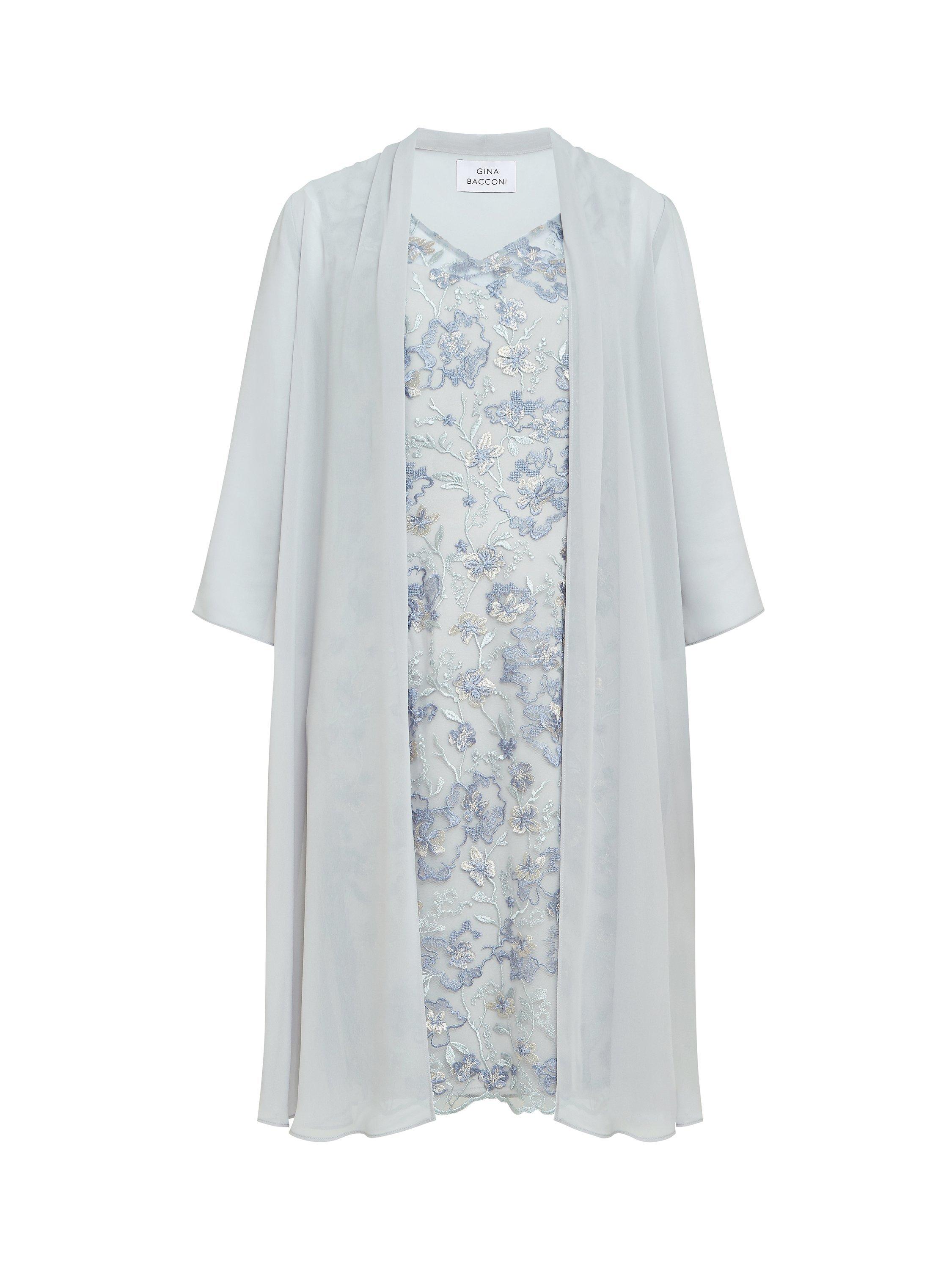 Product image 4 of 7, which shows Gina Bacconi Tracy Chiffon Jacket and Floral Embroidered Dress, Dove, 16