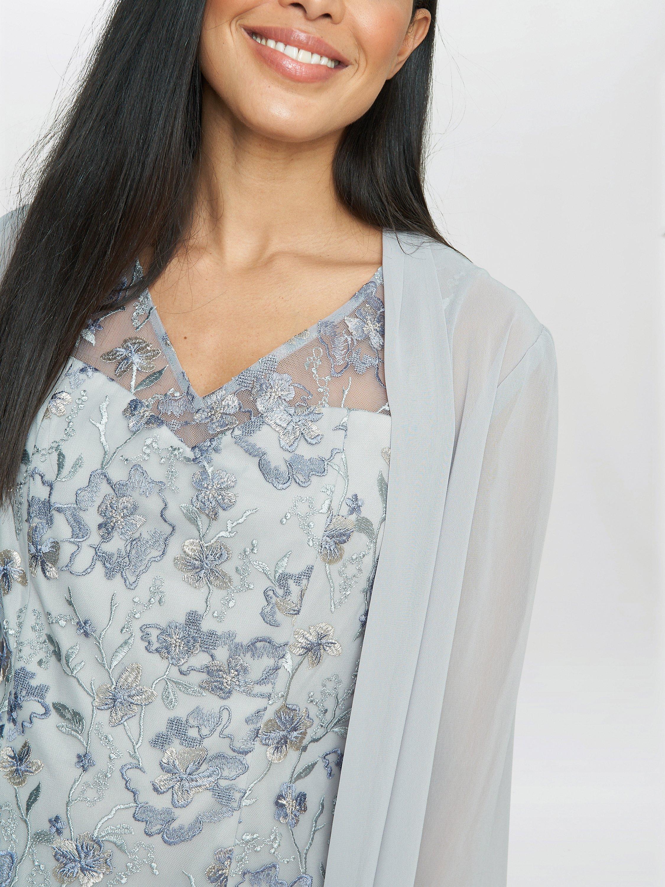 Product image 5 of 7, which shows Gina Bacconi Tracy Chiffon Jacket and Floral Embroidered Dress, Dove, 16