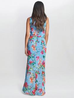 Gina Bacconi Jennifer Floral Twist Detail Maxi Dress, Aqua/Multi - view 2, Aqua/Multi