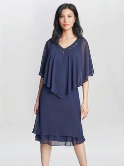 Gina Bacconi Diana Cape Chiffon Dress, Spring Navy, Spring Navy