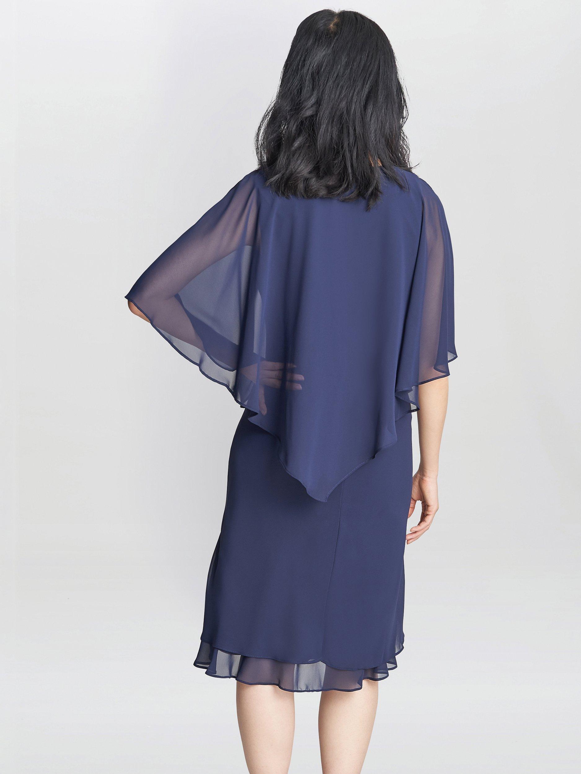 Product image 2 of 5, which shows Gina Bacconi Diana Cape Chiffon Dress, Spring Navy, 14