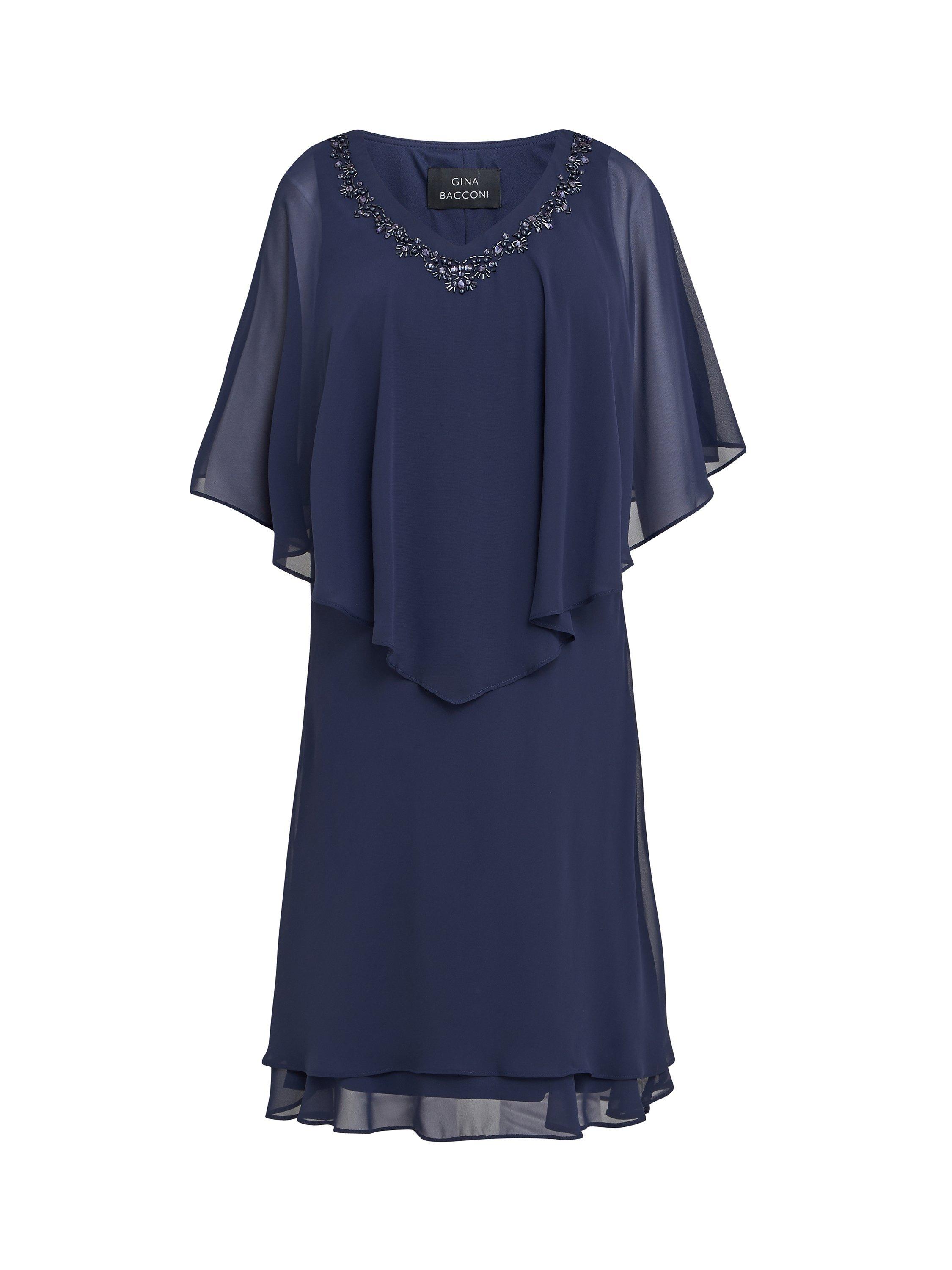 Product image 4 of 5, which shows Gina Bacconi Diana Cape Chiffon Dress, Spring Navy, 14