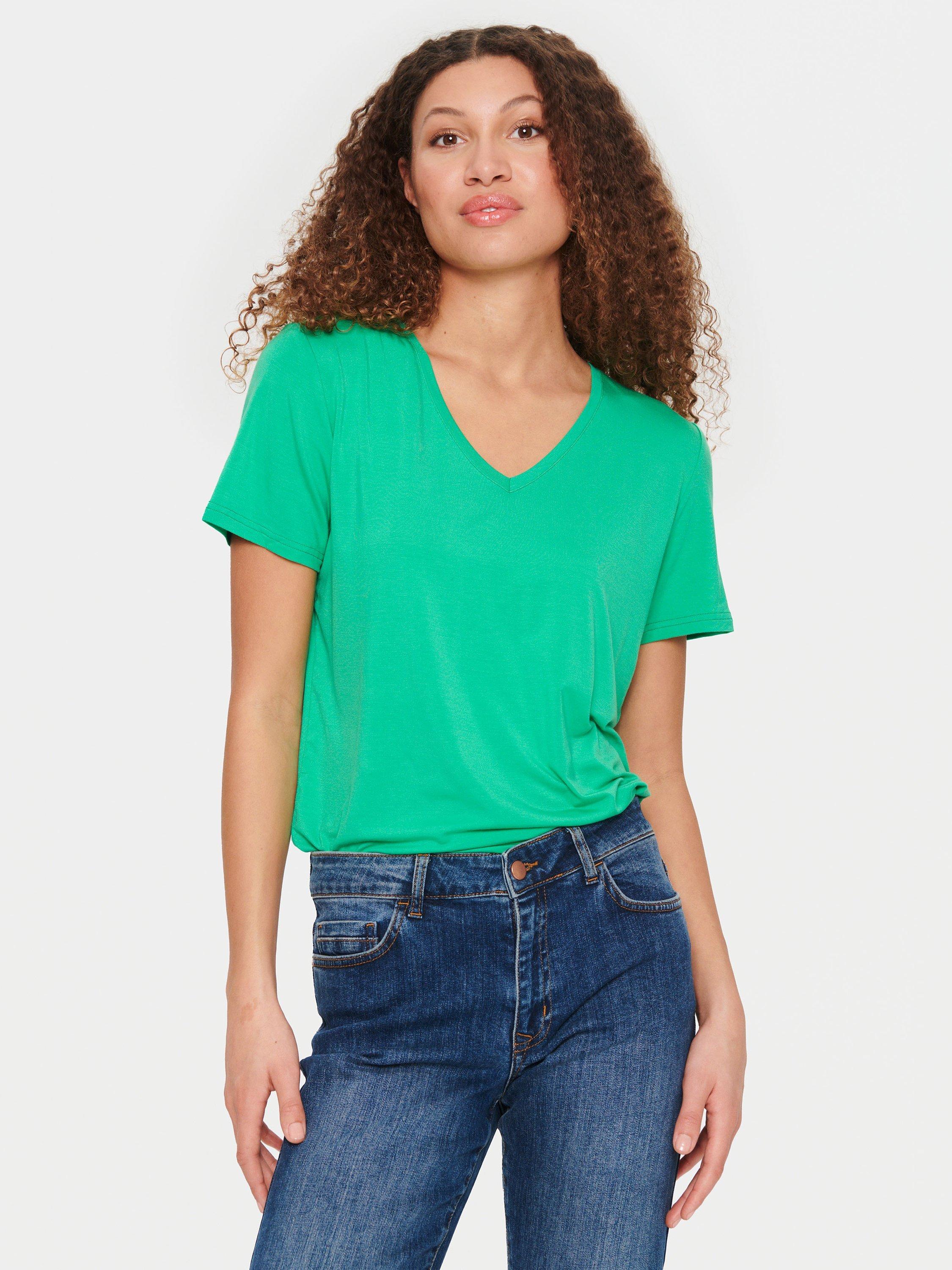 Saint Tropez Adelia V-Neck T-Shirt, Deep Mint