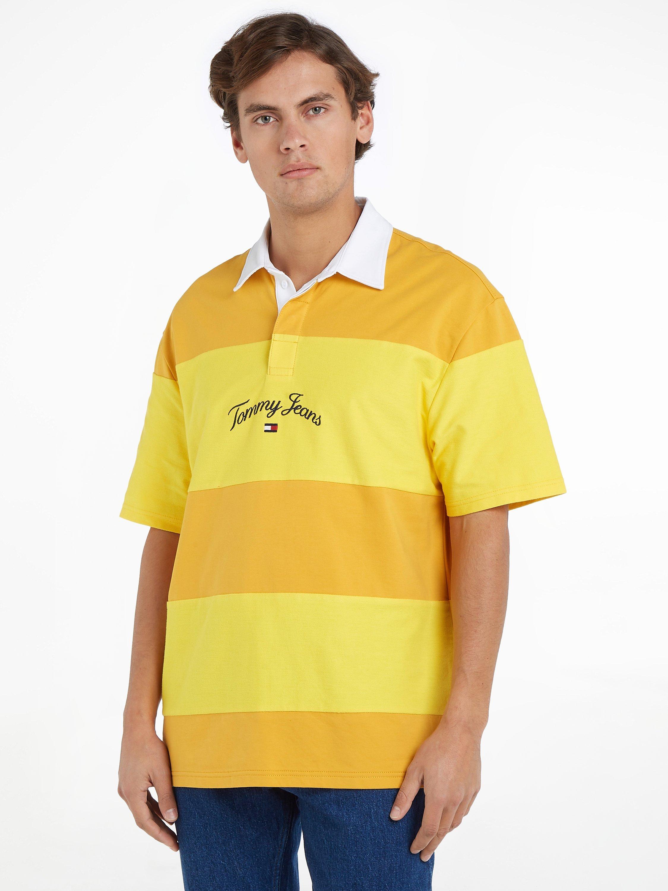 Tommy Jeans Stripe Long Sleeve Rugby Shirt, College Gold