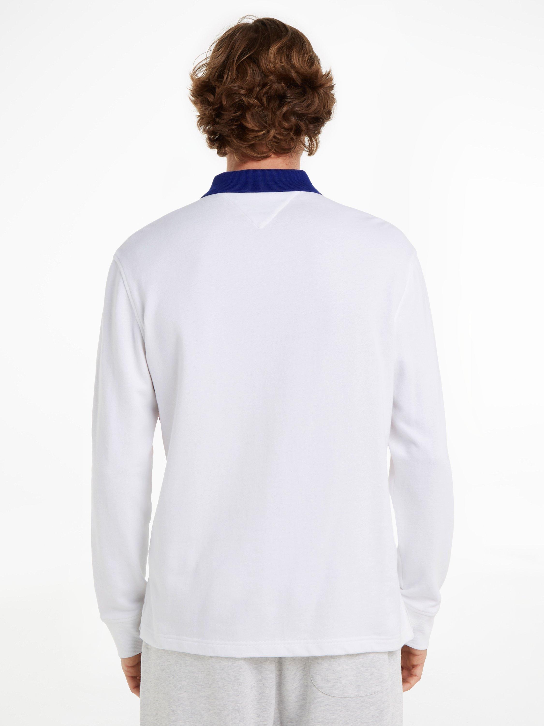 Product image 2 of 6, which shows Tommy Jeans Relaxed Rugby Polo Top, White/Red, M