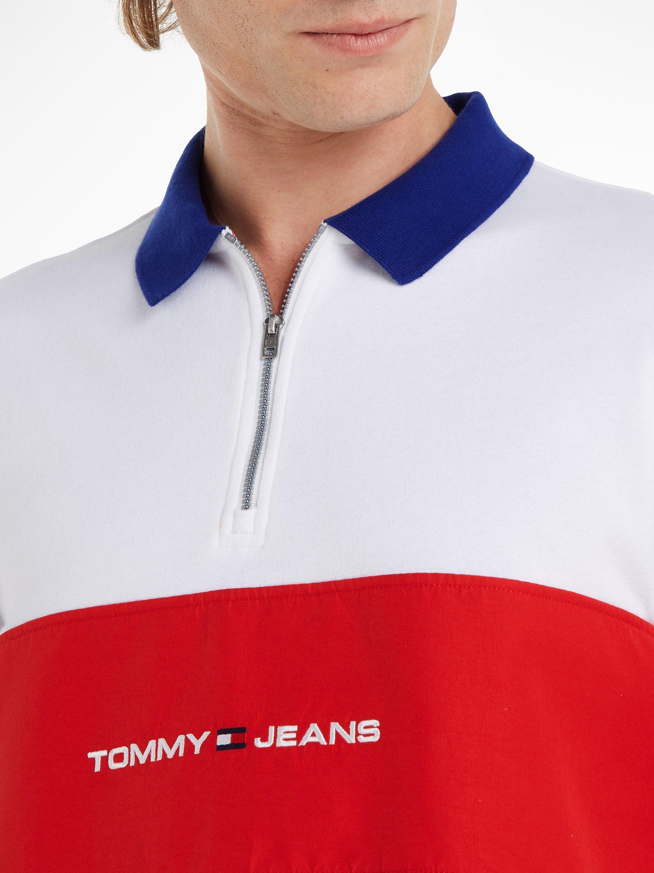 Product image 3 of 6, which shows Tommy Jeans Relaxed Rugby Polo Top, White/Red, M