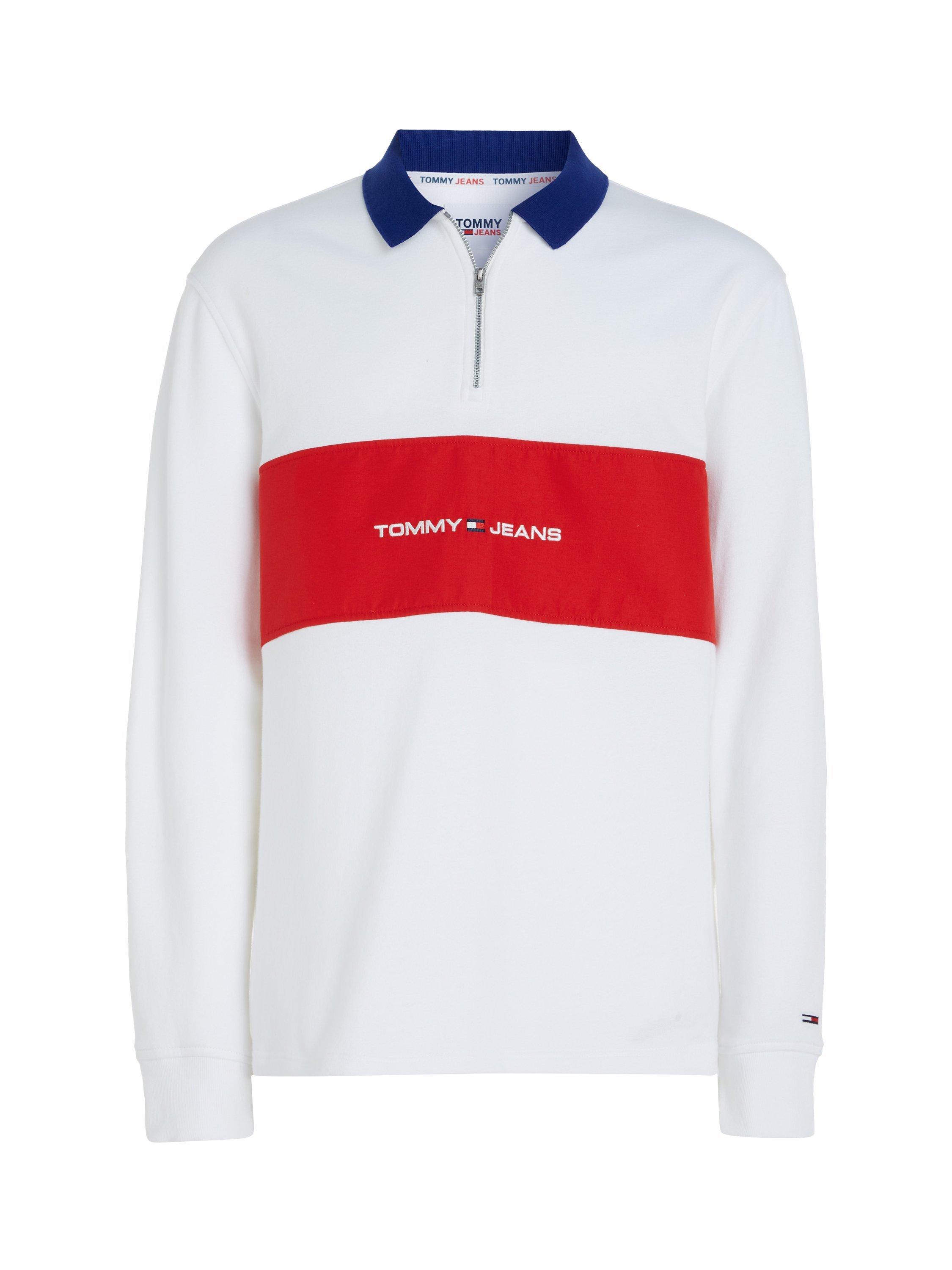 Product image 4 of 6, which shows Tommy Jeans Relaxed Rugby Polo Top, White/Red, M