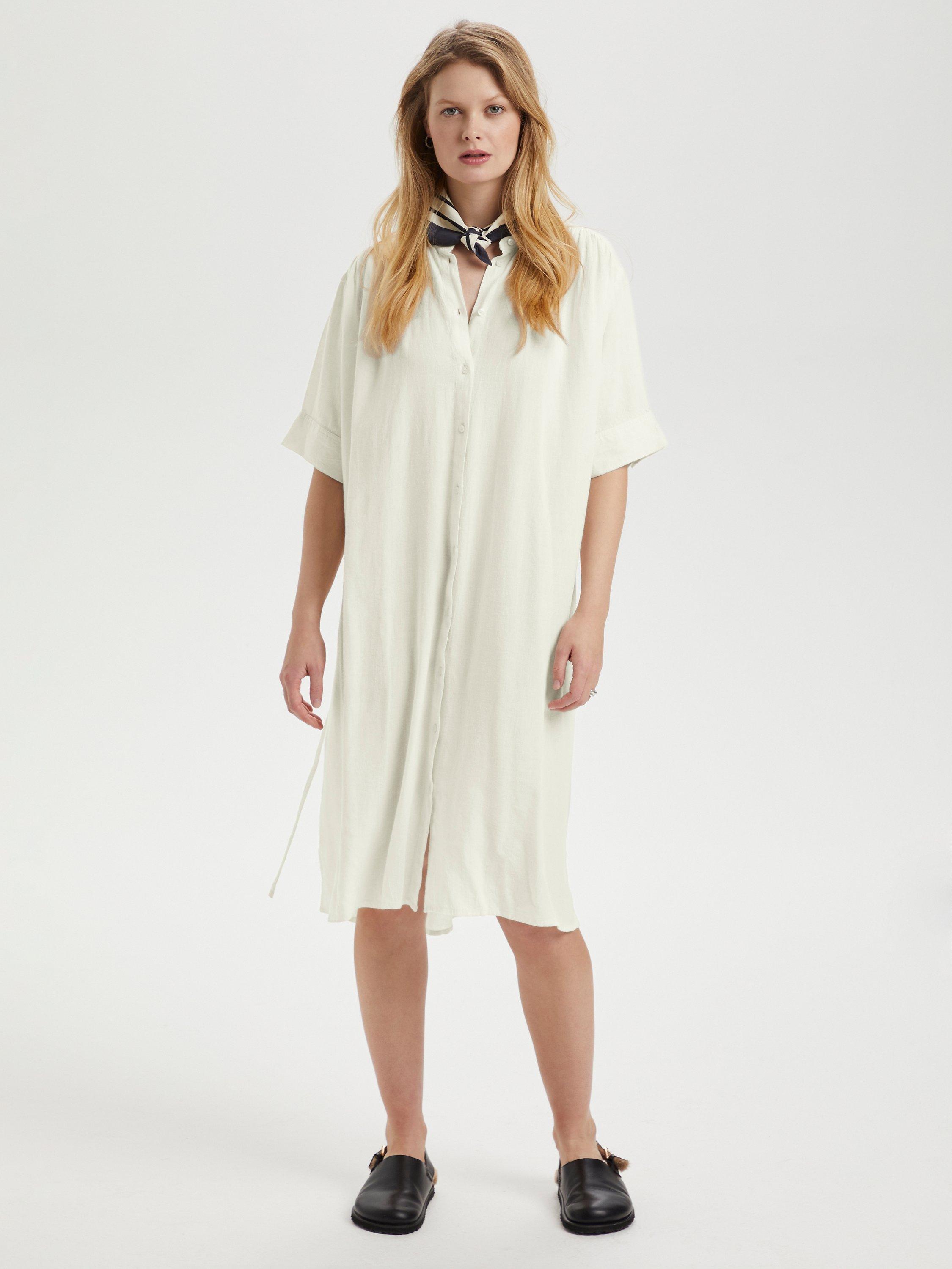 Product image 1 of 6, which shows Soaked In Luxury Rosaline Knee Length Shirt Dress, Whisper White, L