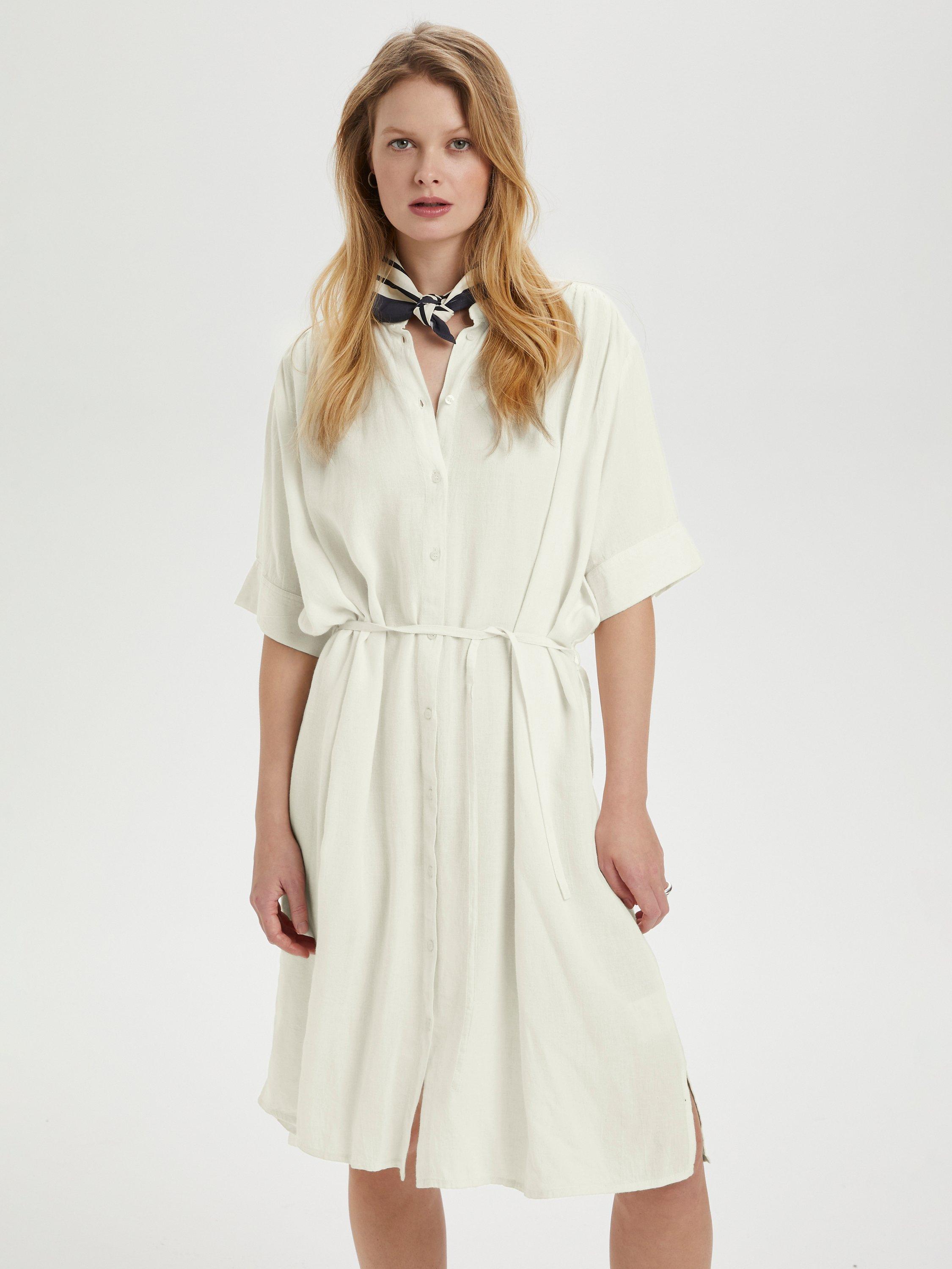 Product image 3 of 6, which shows Soaked In Luxury Rosaline Knee Length Shirt Dress, Whisper White, L