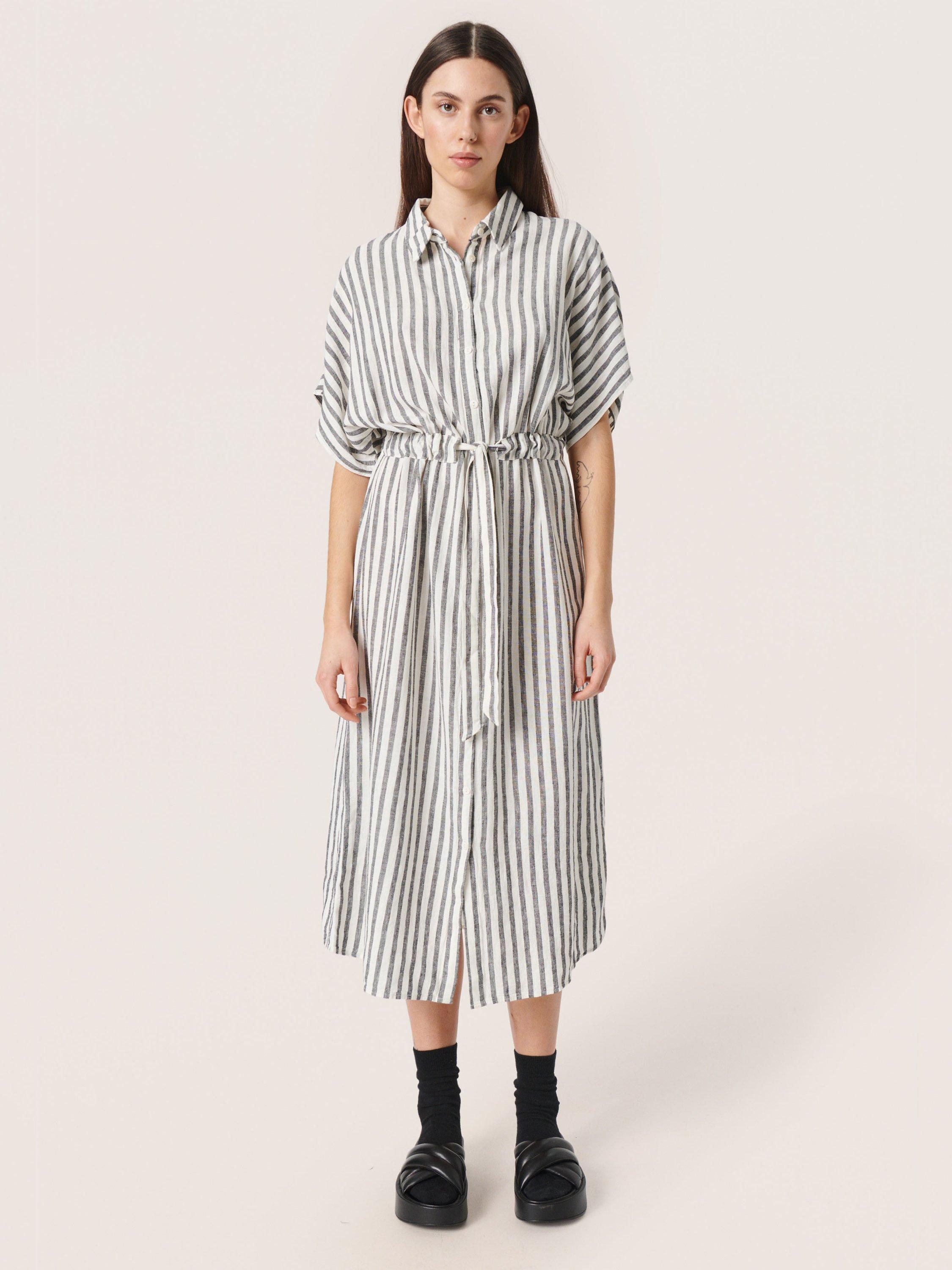 Soaked In Luxury Giselle Stripe Linen Blend Shirt Dress