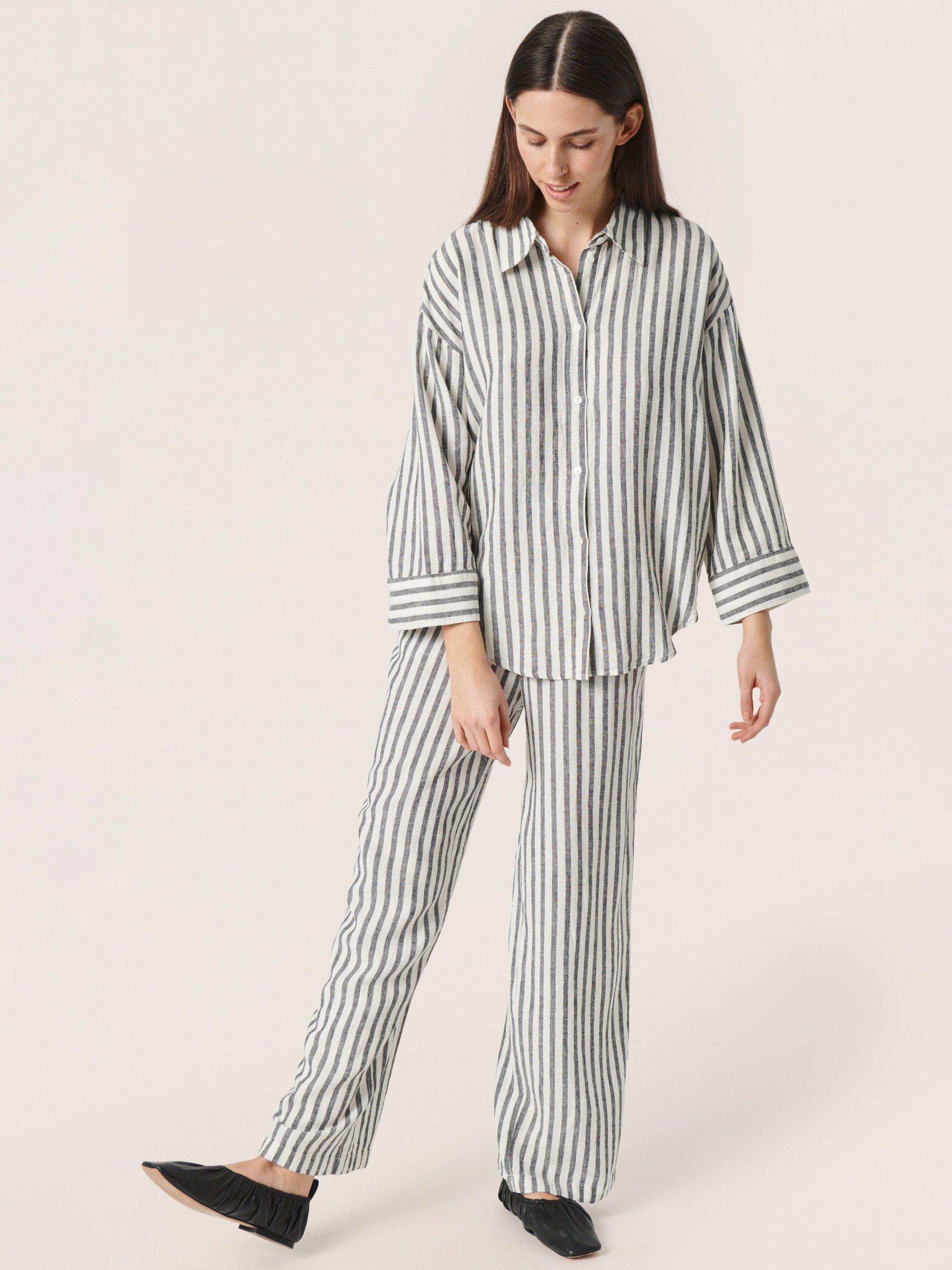 Soaked In Luxury Giselle Hela Stripe Linen Blend Shirt, Meteorite, L