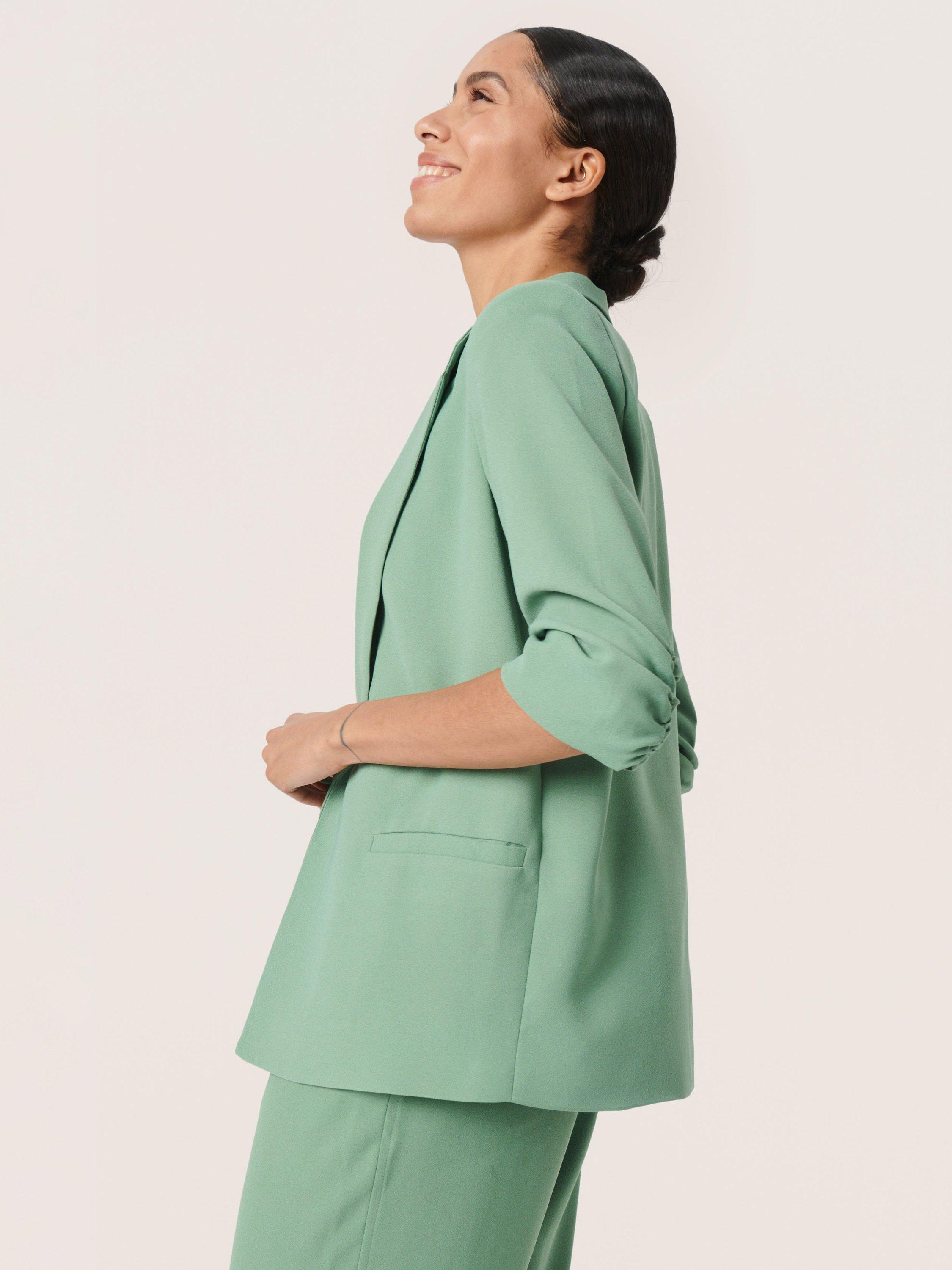 Soaked In Luxury Shirley Plain Ruched Sleeve Blazer, Loden Frost, L