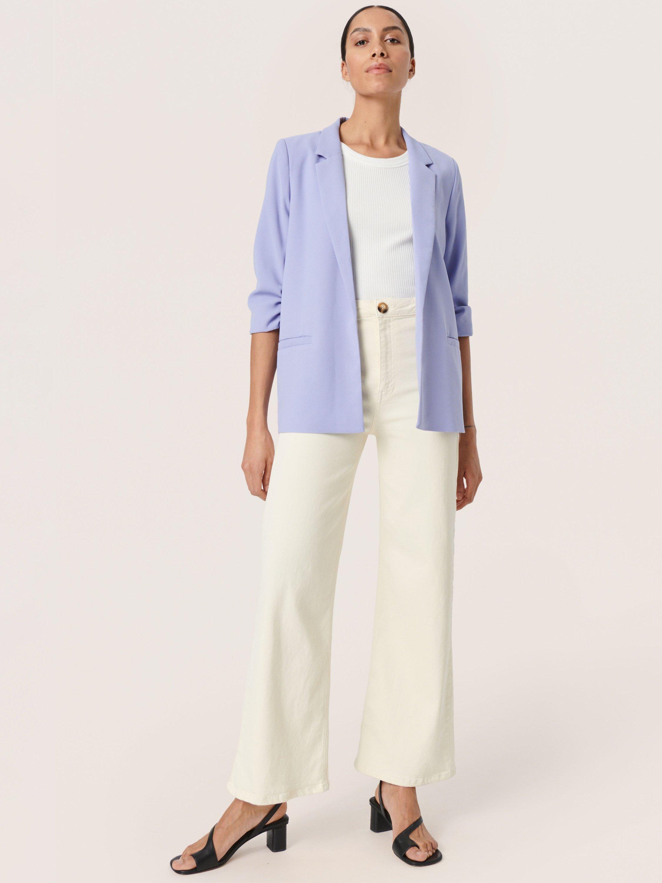 Soaked In Luxury Shirley Plain Ruched Sleeve Blazer, Sweet Lavender
